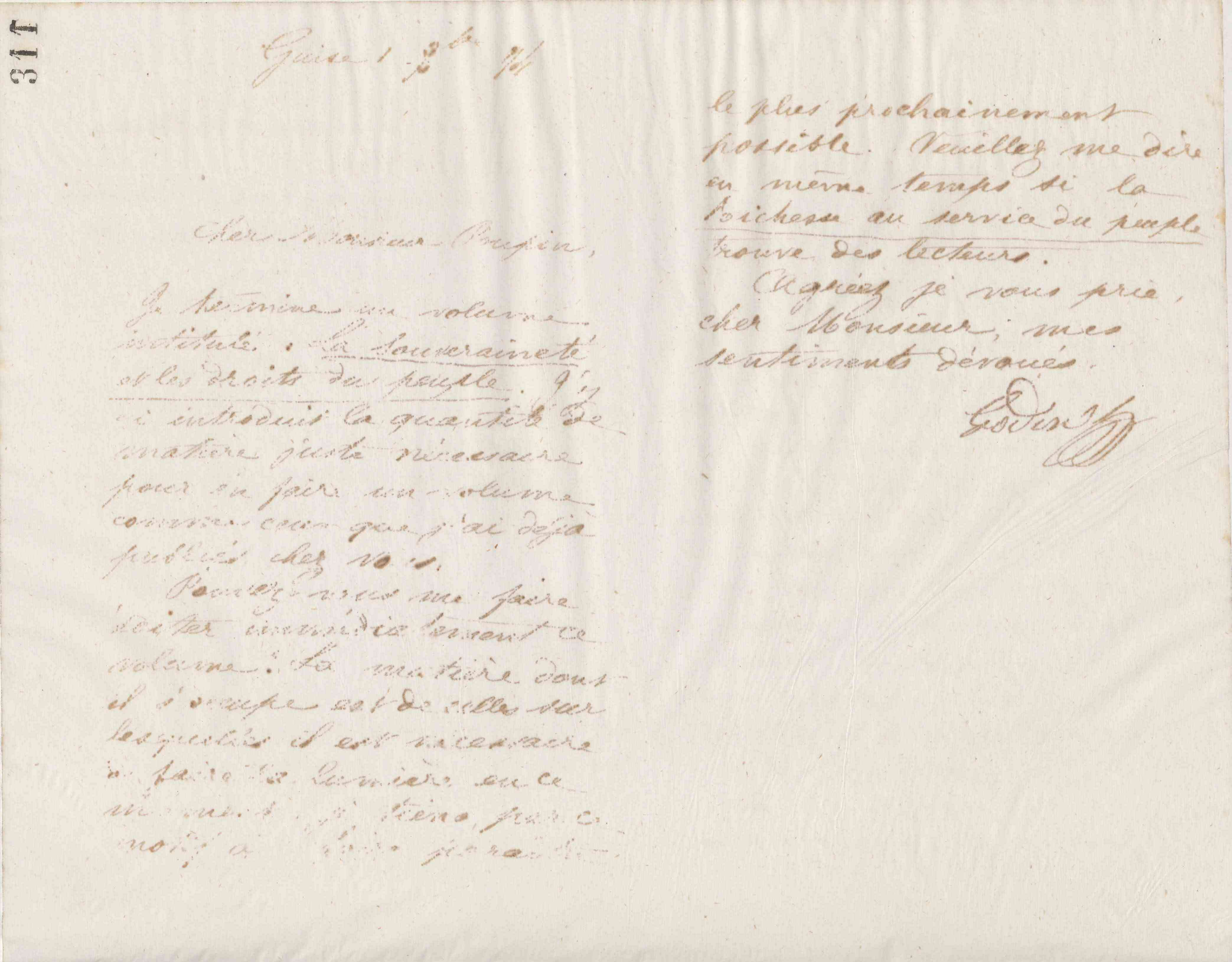 Jean-Baptiste André Godin à Victor Poupin, 1er octobre 1874 Jean-Baptiste André Godin à Victor Poupin, 1er octobre 1874