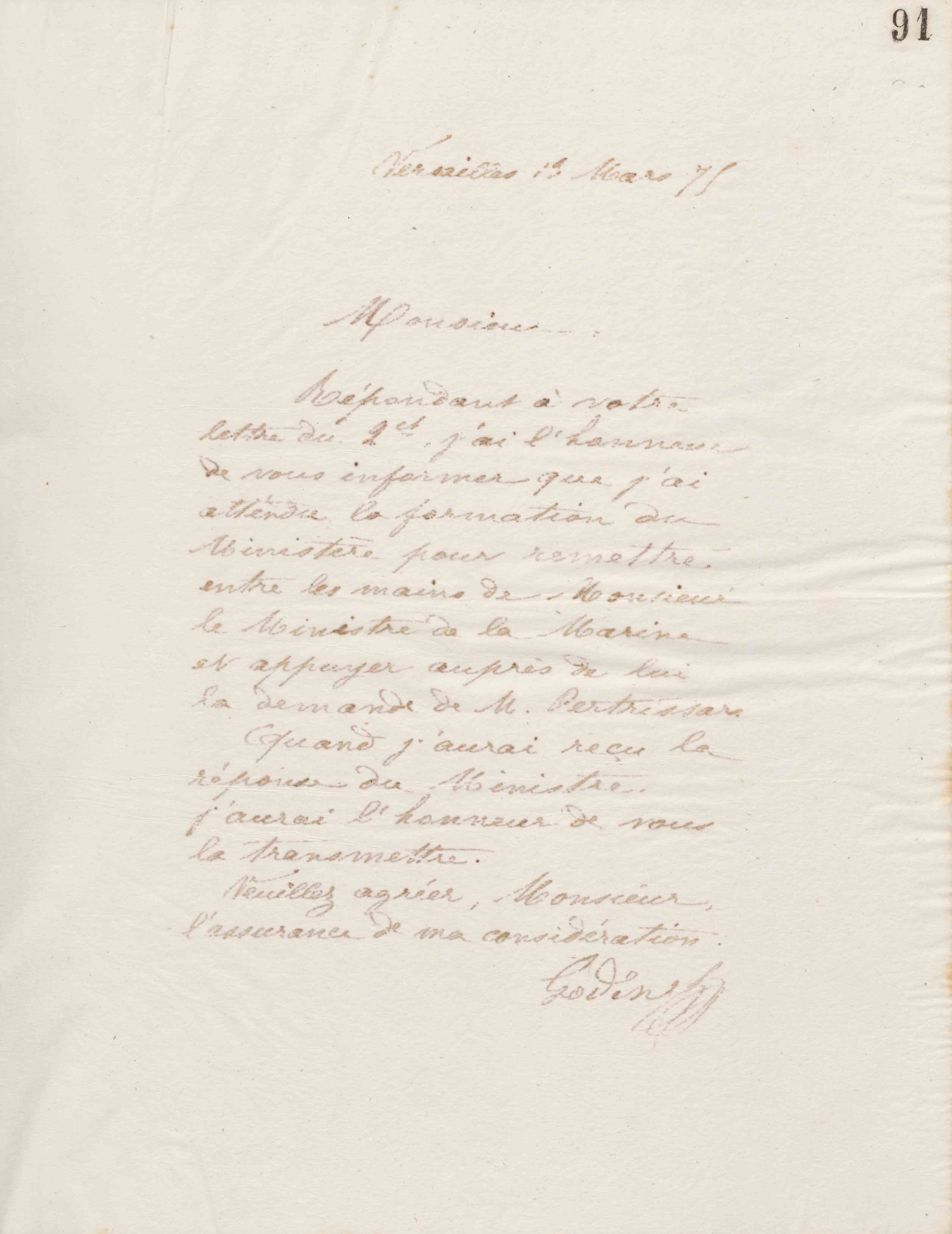 Jean-Baptiste André Godin à monsieur Darsou-Mariage, 13 mars 1875 Jean-Baptiste André Godin à monsieur Darsou-Mariage, 13 mars 1875