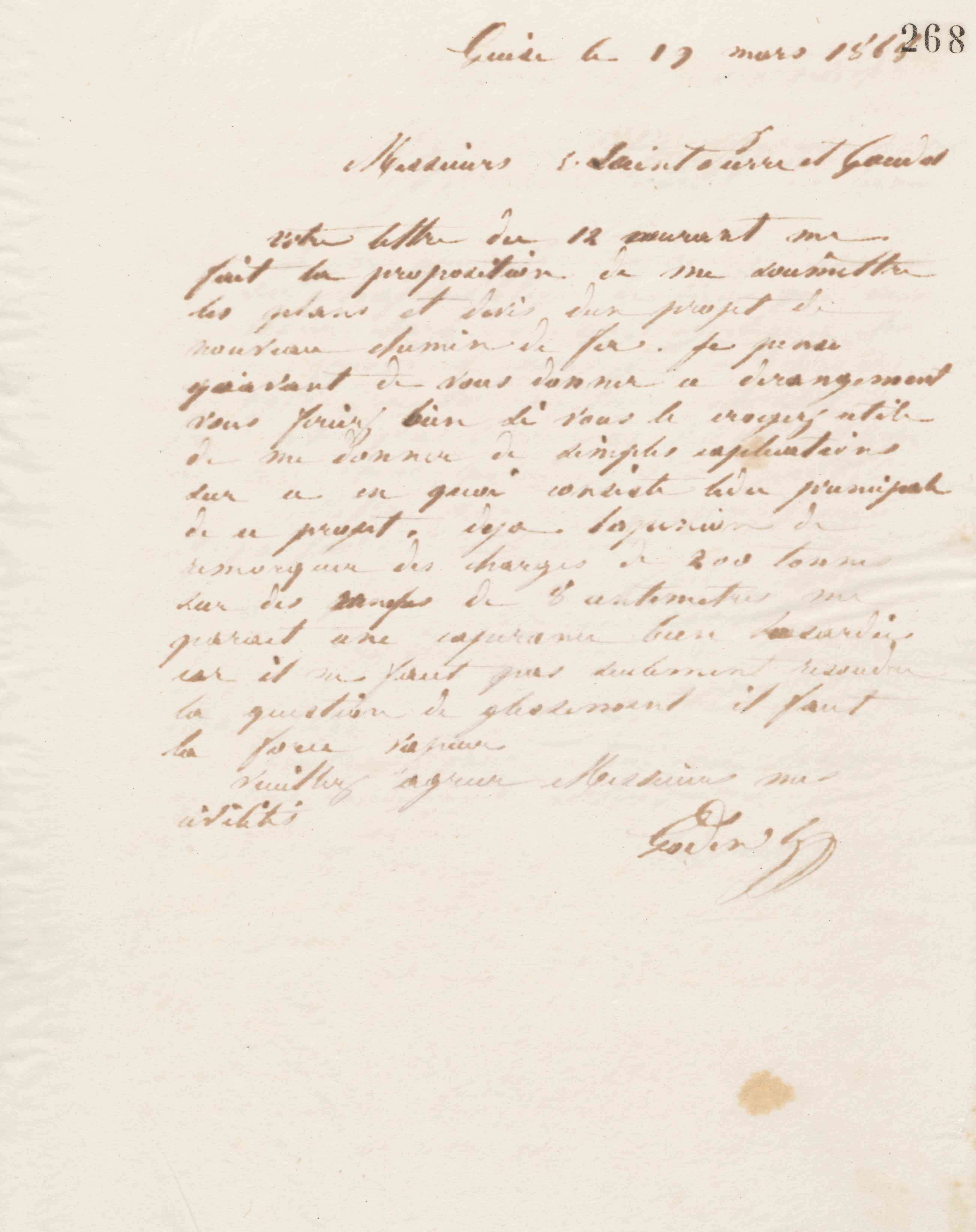 Jean-Baptiste André Godin à messieurs E. Saint-Pierre et Gaudot, 19 mars 1868