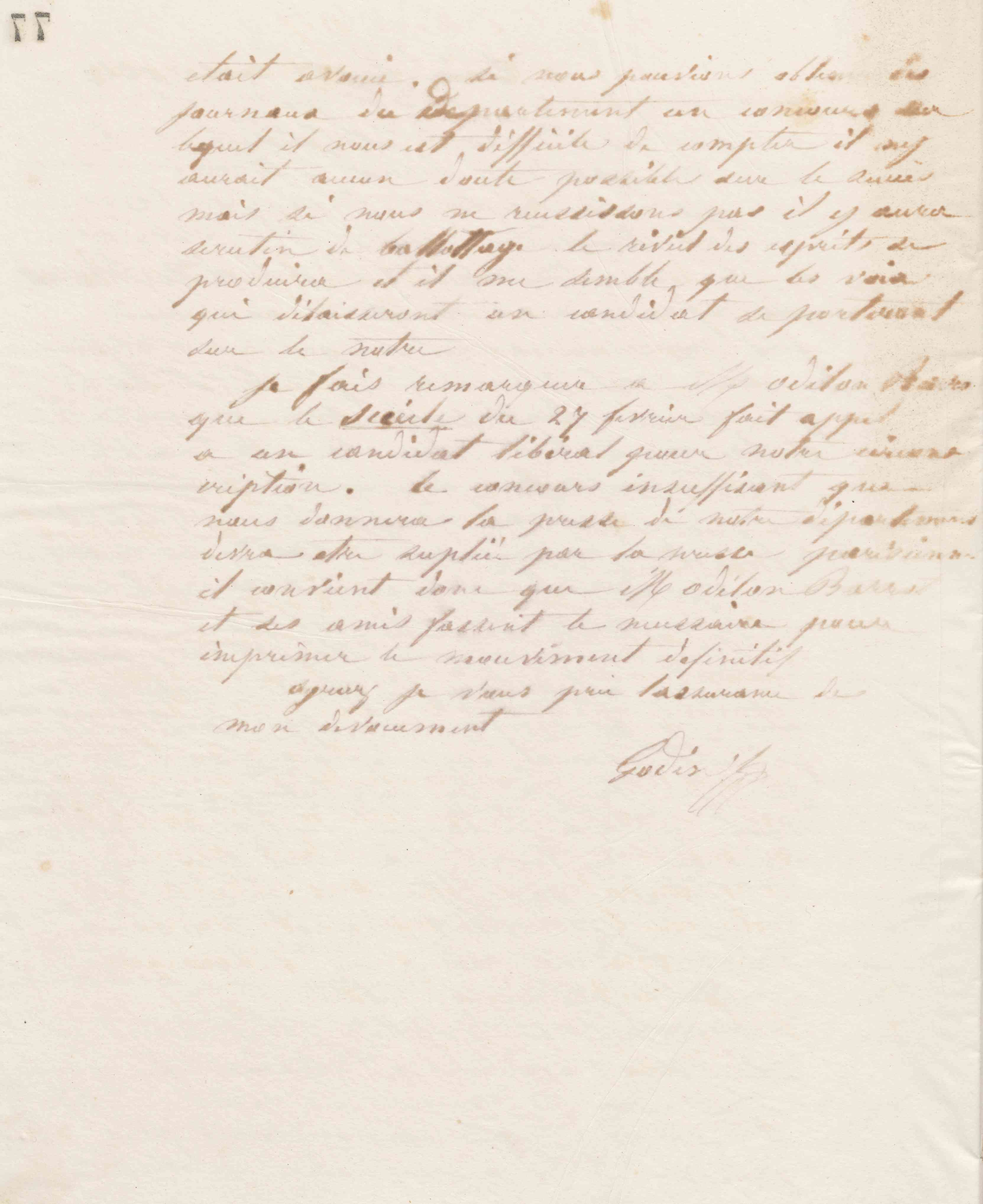 Jean-Baptiste André Godin à Jules Favre, 1er mars 1867