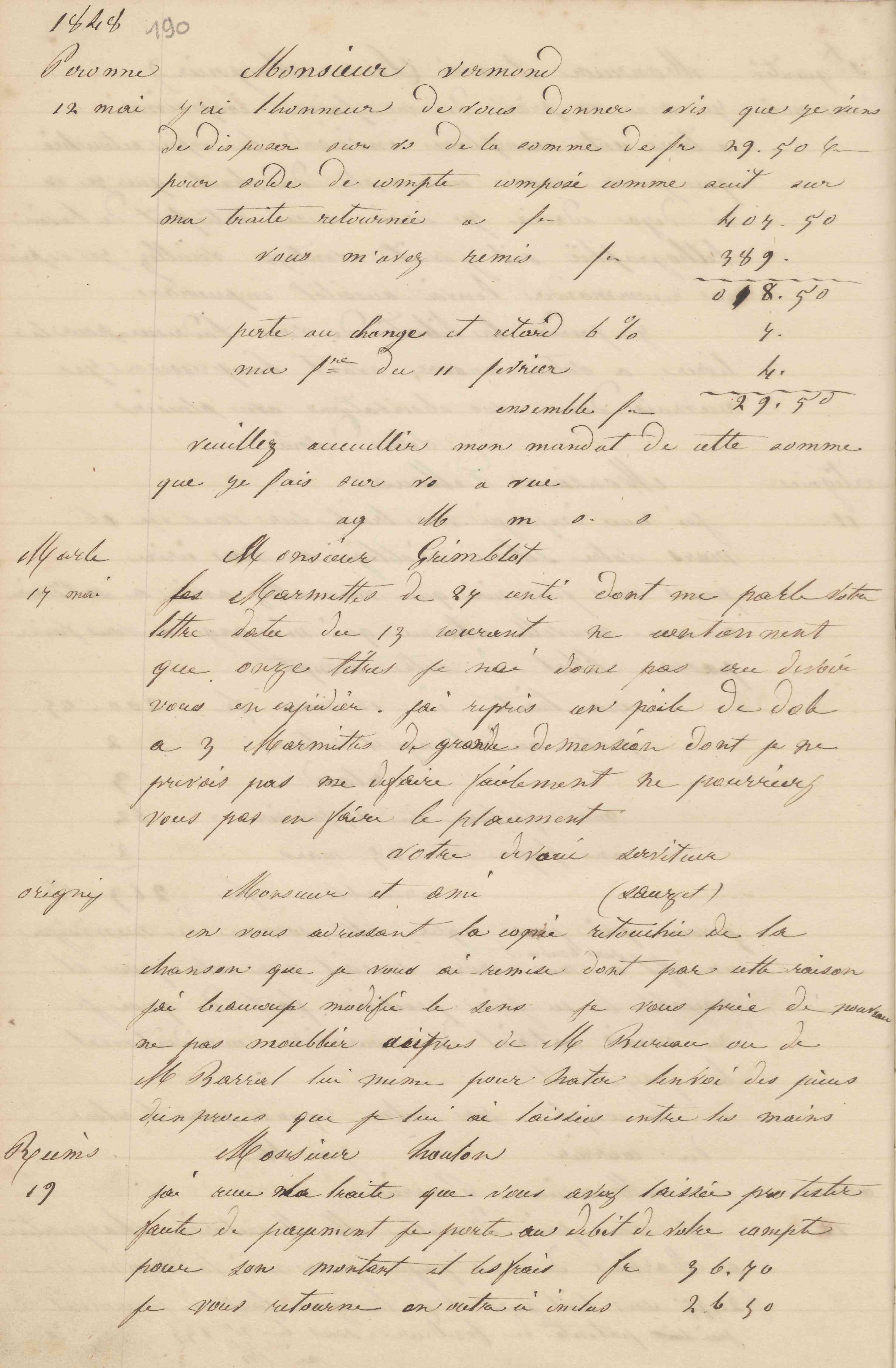 Jean-Baptiste André Godin à monsieur Sauzet, vers le 17 mai 1848