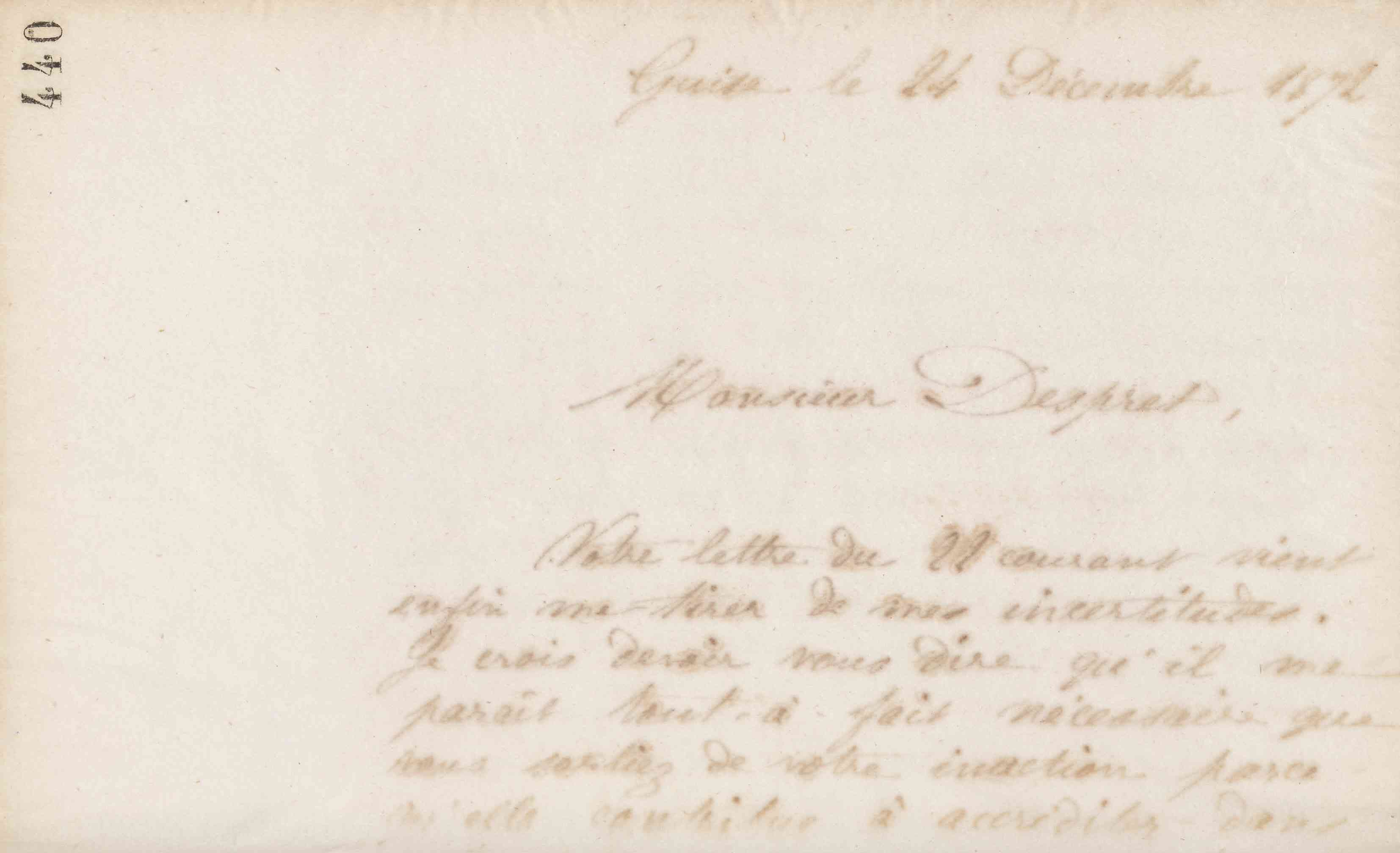 Jean-Baptiste André Godin à monsieur Despret, 24 décembre 1872