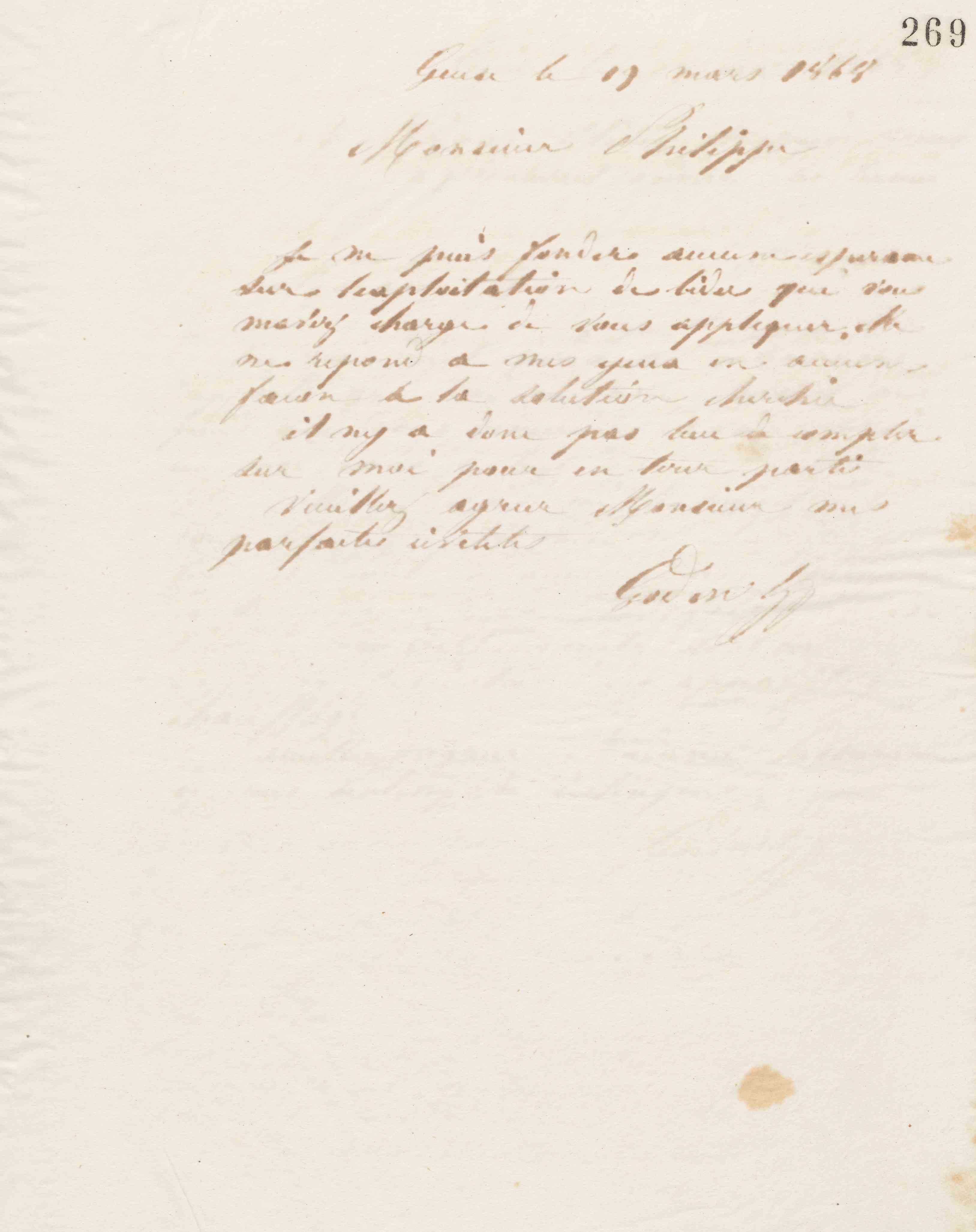 Jean-Baptiste André Godin à monsieur A. Philippe, 19 mars 1868
