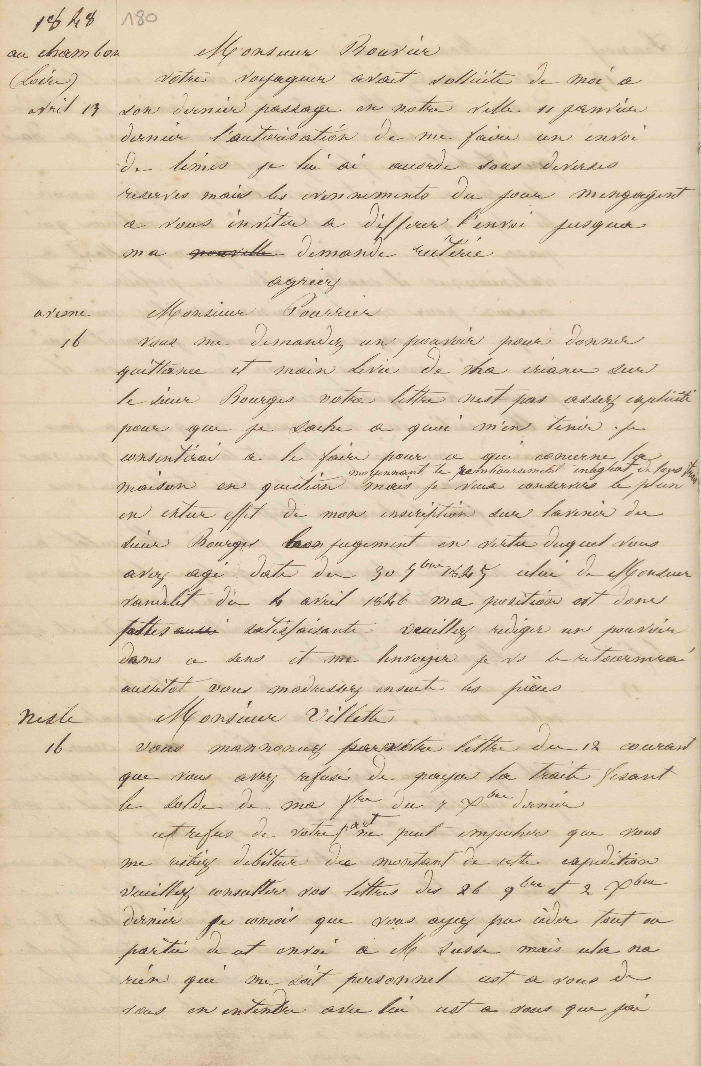 Jean-Baptiste André Godin à monsieur Villette-Berlancourt, 16 avril 1848