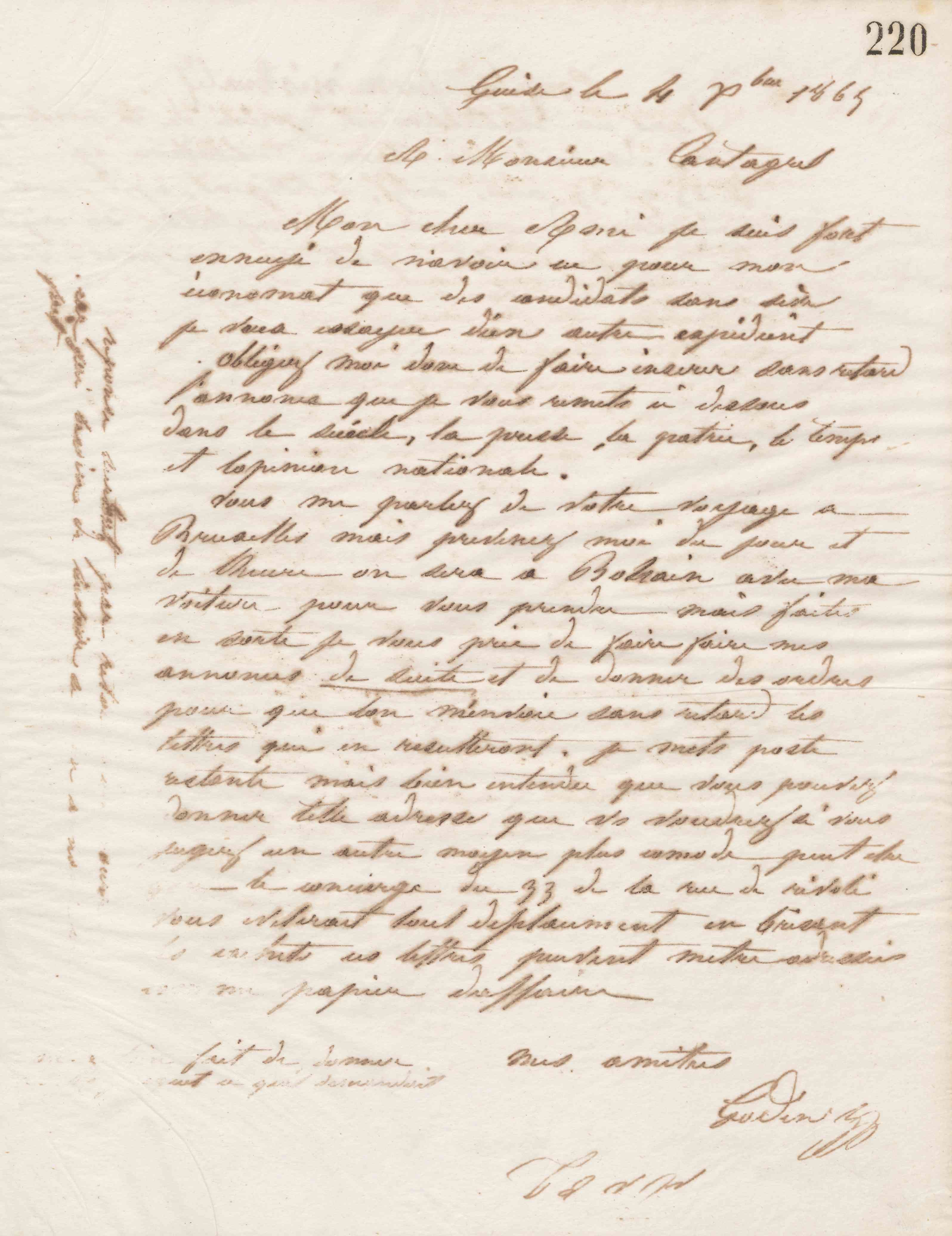 Jean-Baptiste André Godin à François Cantagrel, 4 décembre 1865