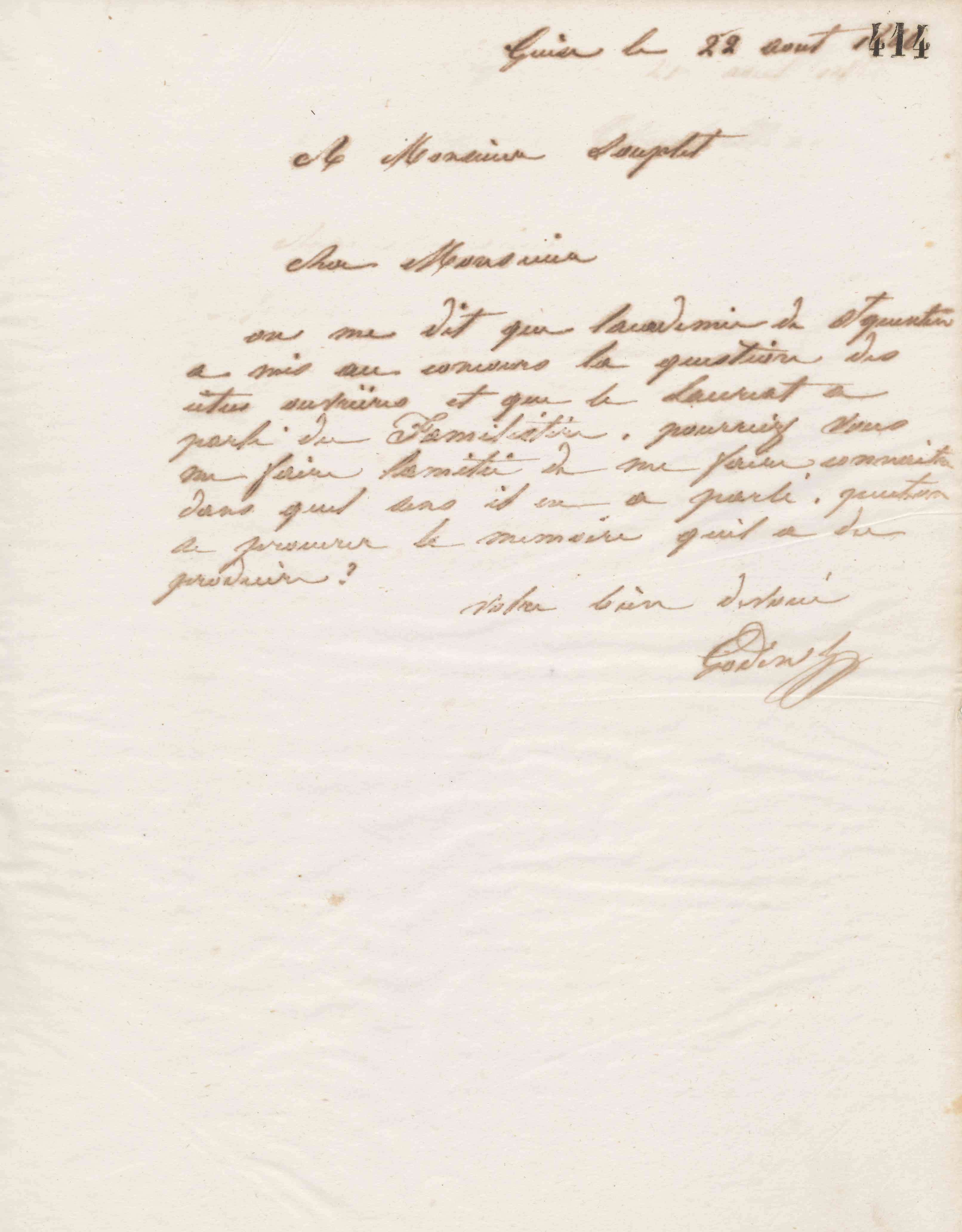 Jean-Baptiste André Godin à Calixte Souplet, 22 août 1865
