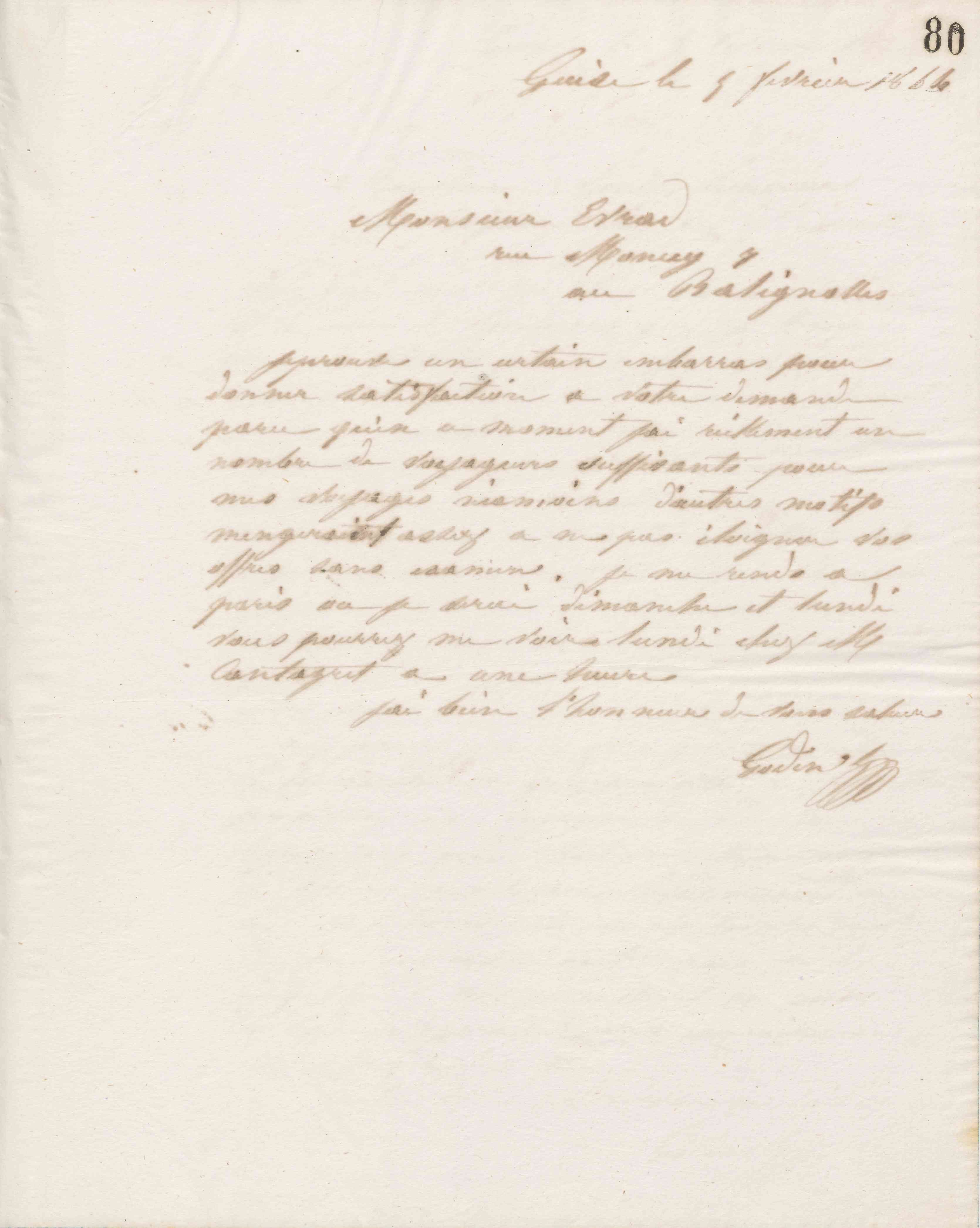 Jean-Baptiste André Godin à monsieur A. Évrard, 5 février 1864