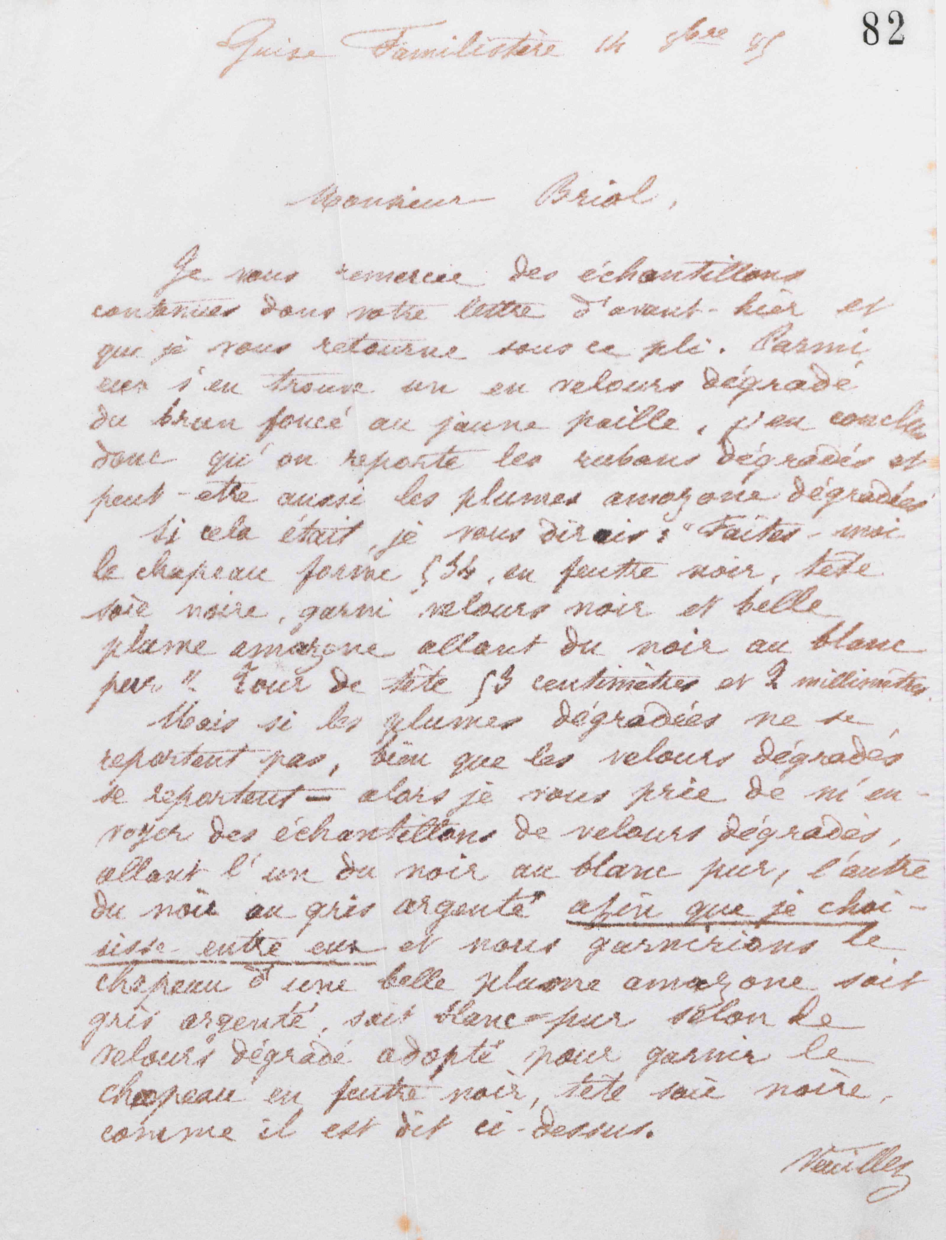 Marie Moret à Auguste Briol, 14 octobre 1885