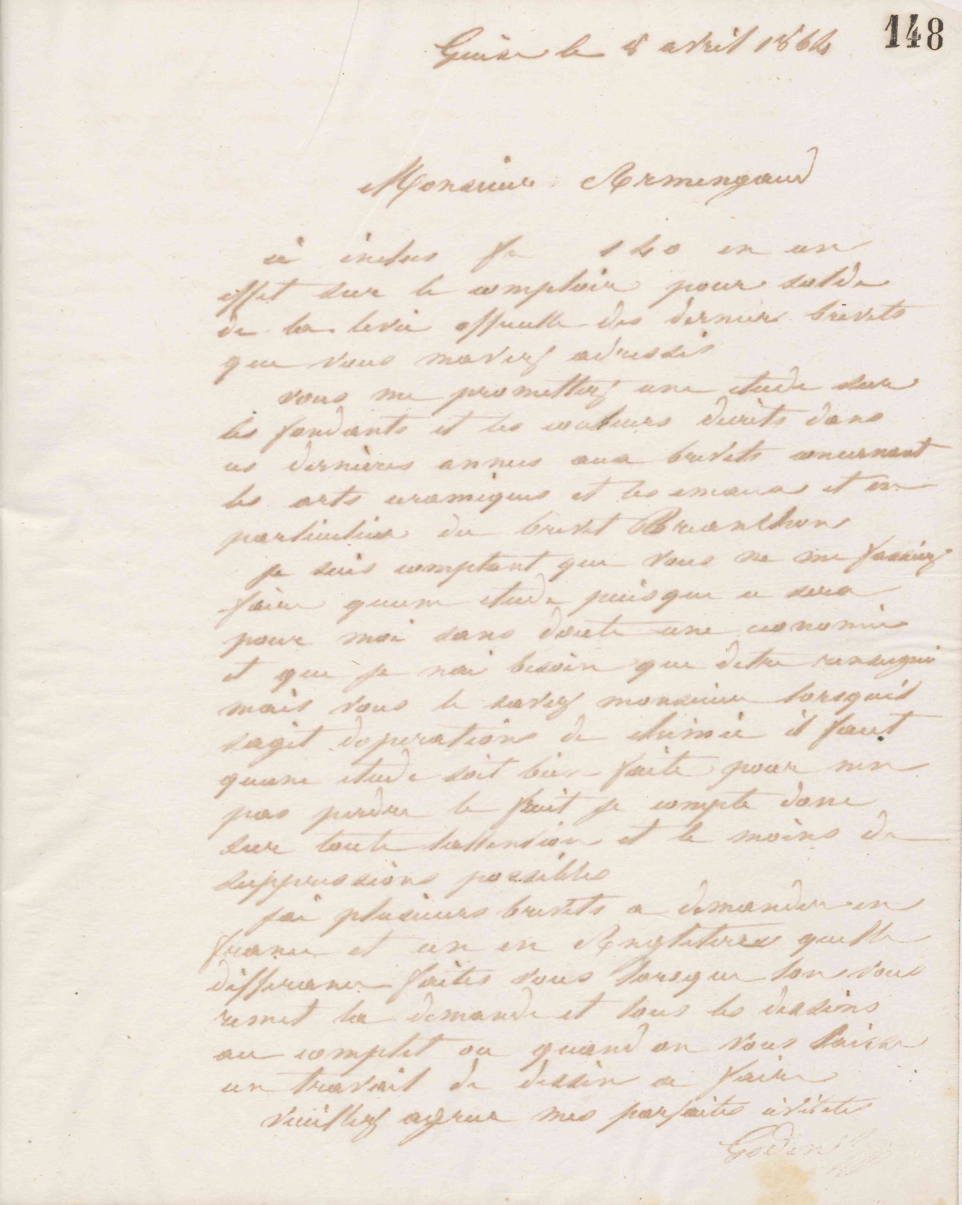 Jean-Baptiste André Godin à Charles Armengaud, 8 avril 1864 Jean-Baptiste André Godin à Charles Armengaud, 8 avril 1864