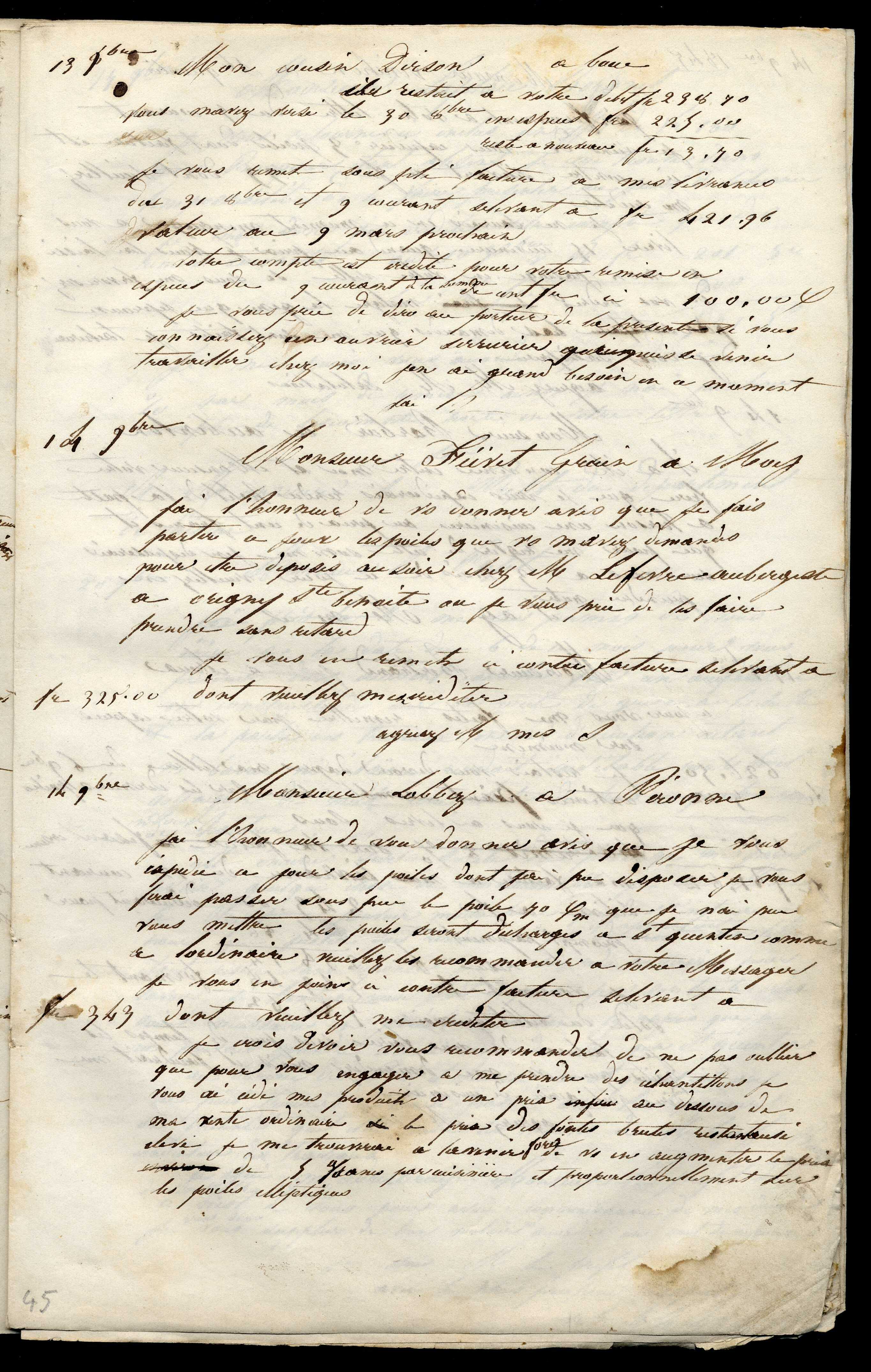 Jean-Baptiste André Godin à monsieur Dirson, 13 novembre [1845]