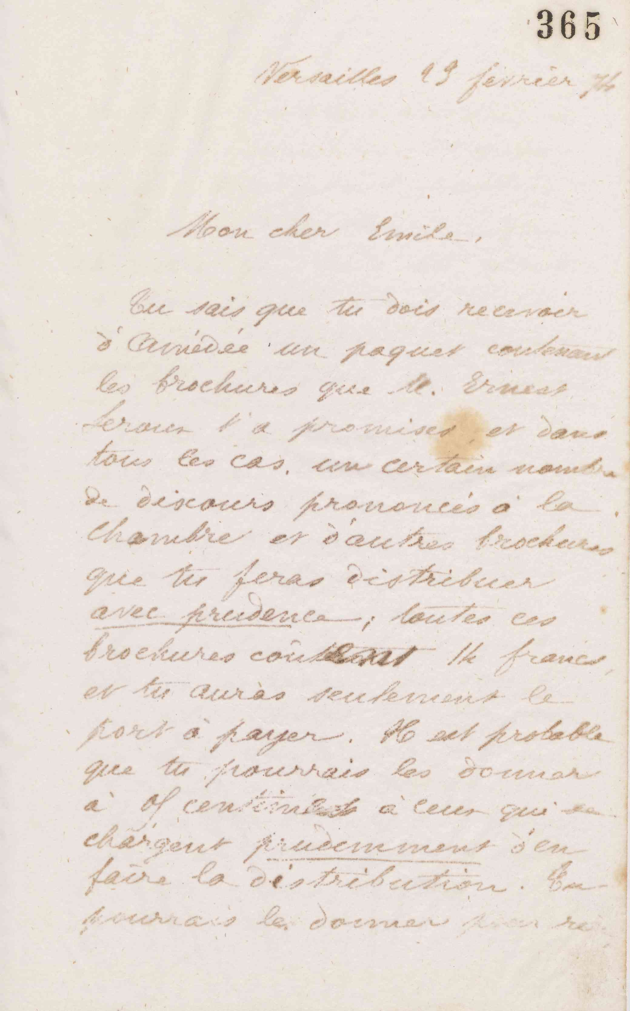 Jean-Baptiste André Godin à Émile Godin, 23 février 1874