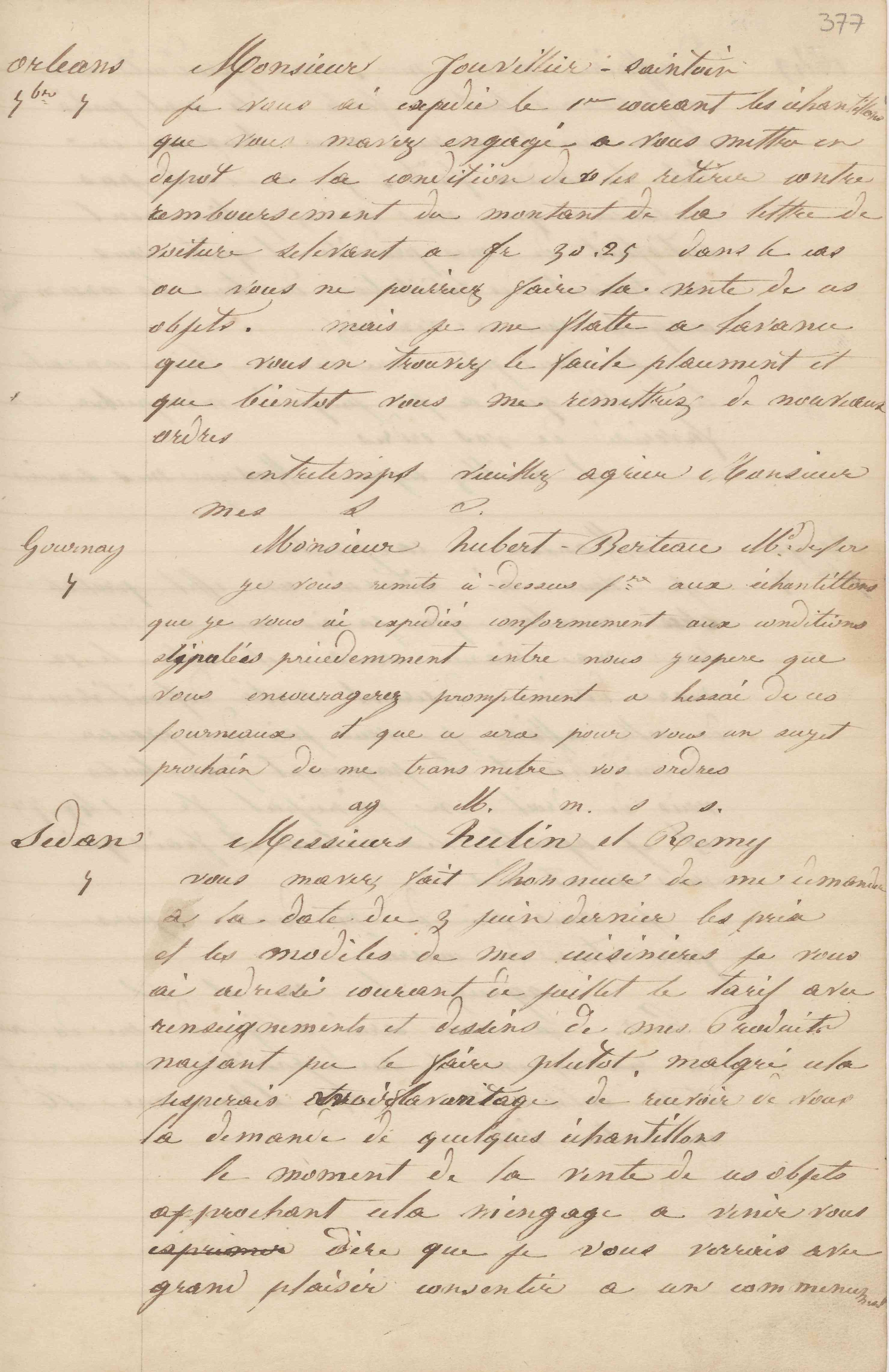 Jean-Baptiste André Godin à messieurs Hulin et Remy, 7 [septembre] 1849