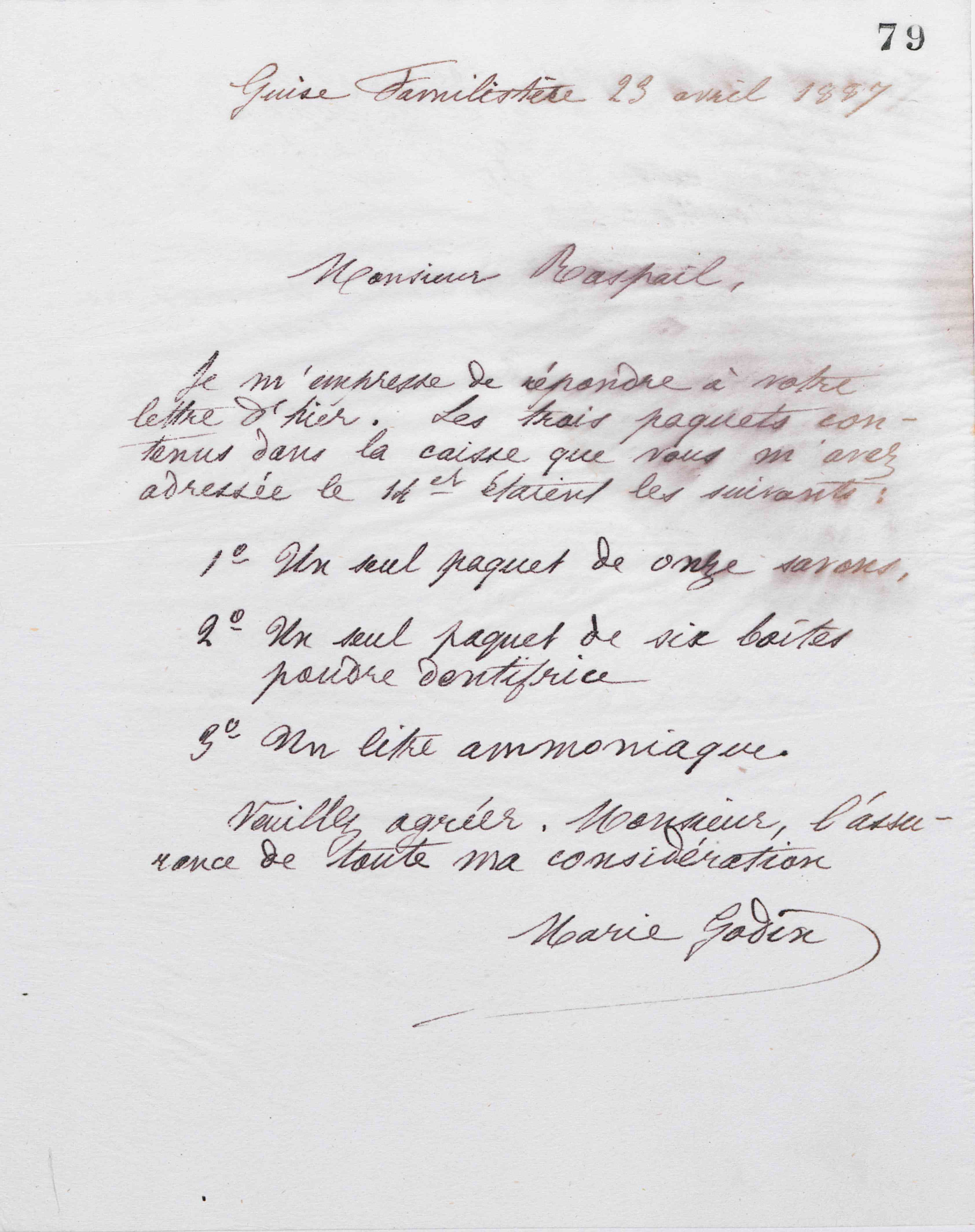 Marie Moret à Raspail, E. et ses fils, 23 avril 1887