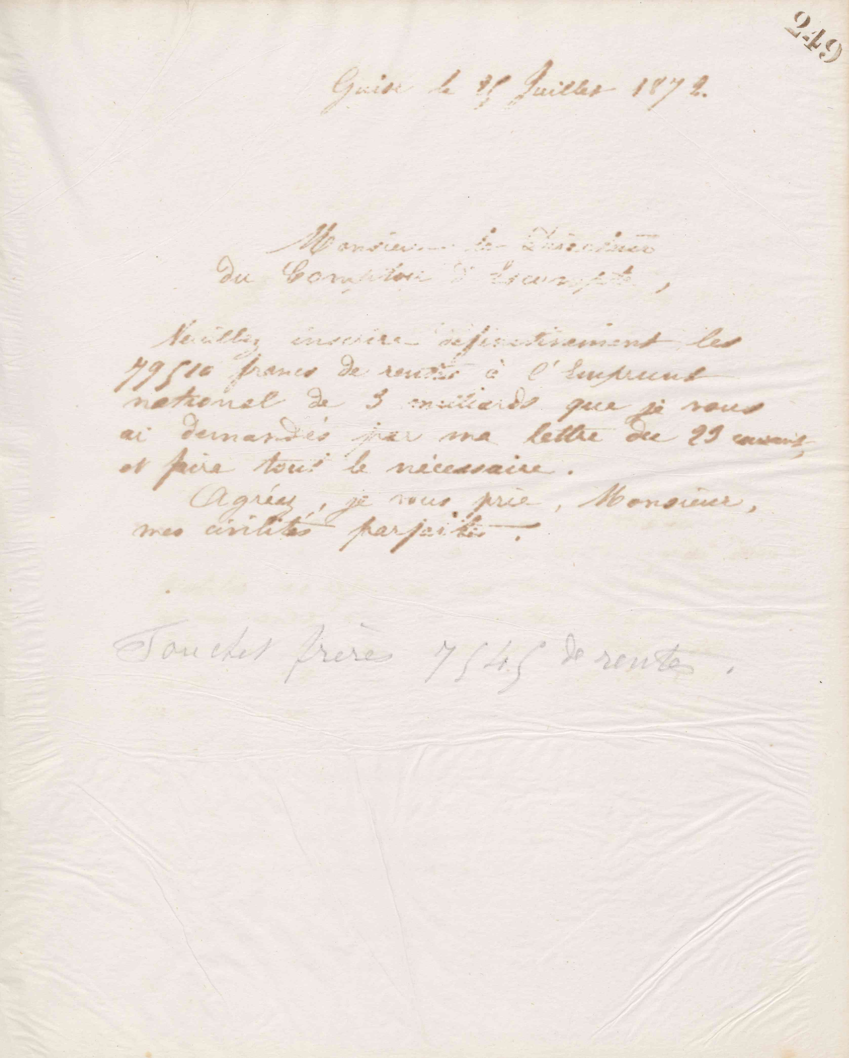 Jean-Baptiste André Godin au directeur du Comptoir d'escompte, 25 juillet 1872 Jean-Baptiste André Godin au directeur du Comptoir d'escompte, 25 juillet 1872
