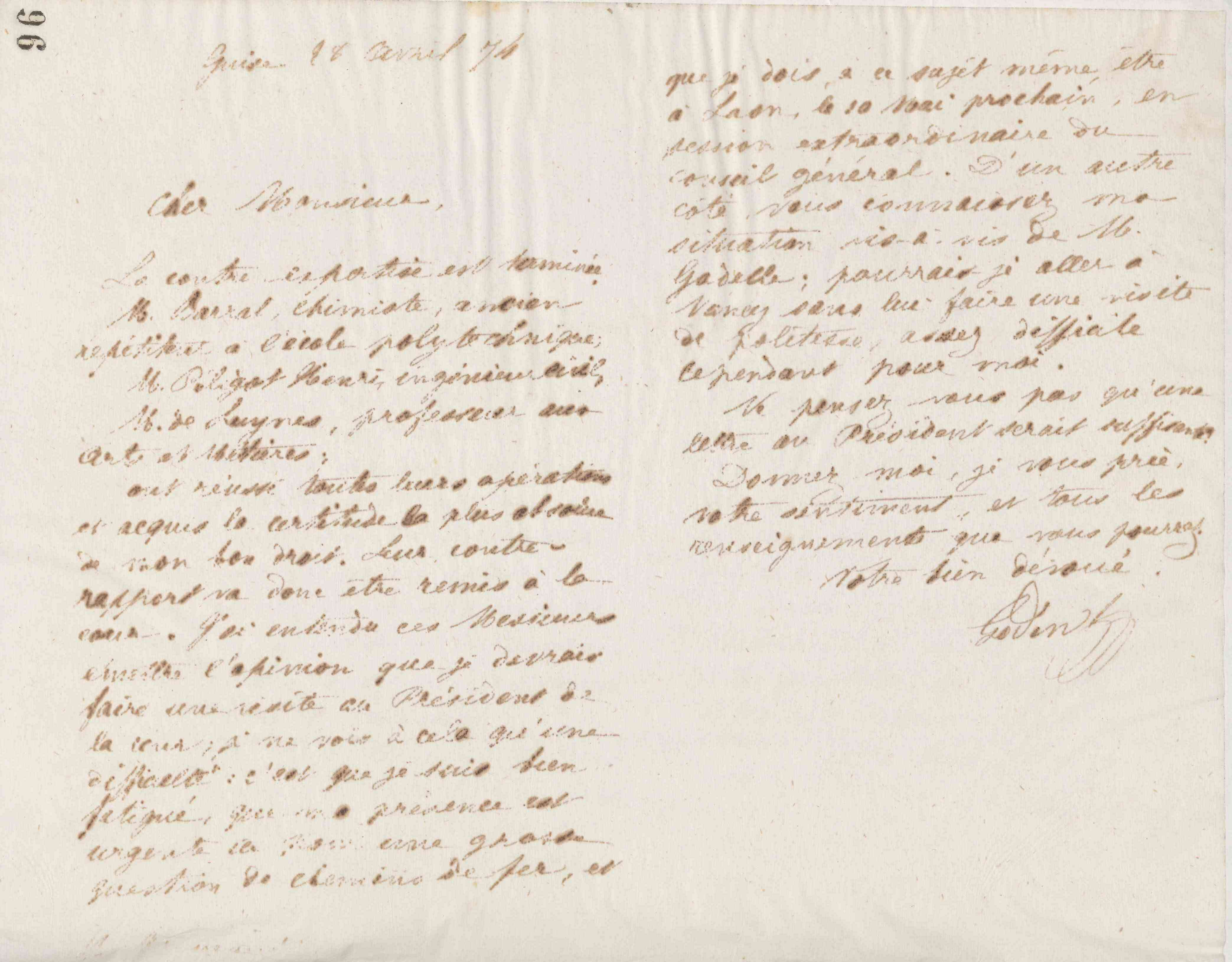Jean-Baptiste André Godin à Alexandre Tisserant, 28 avril 1874