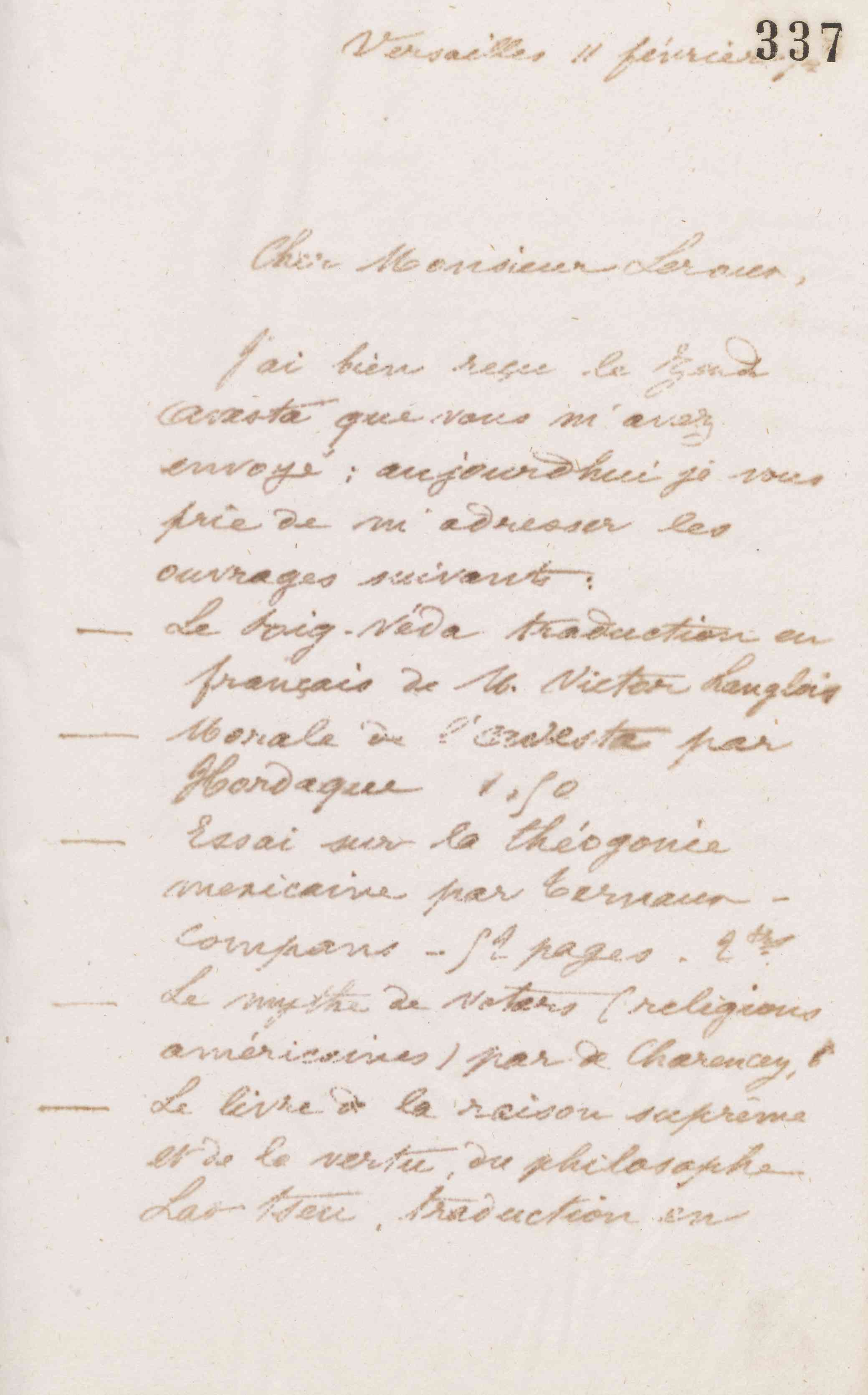 Jean-Baptiste André Godin à Ernest Leroux, 11 février 1874