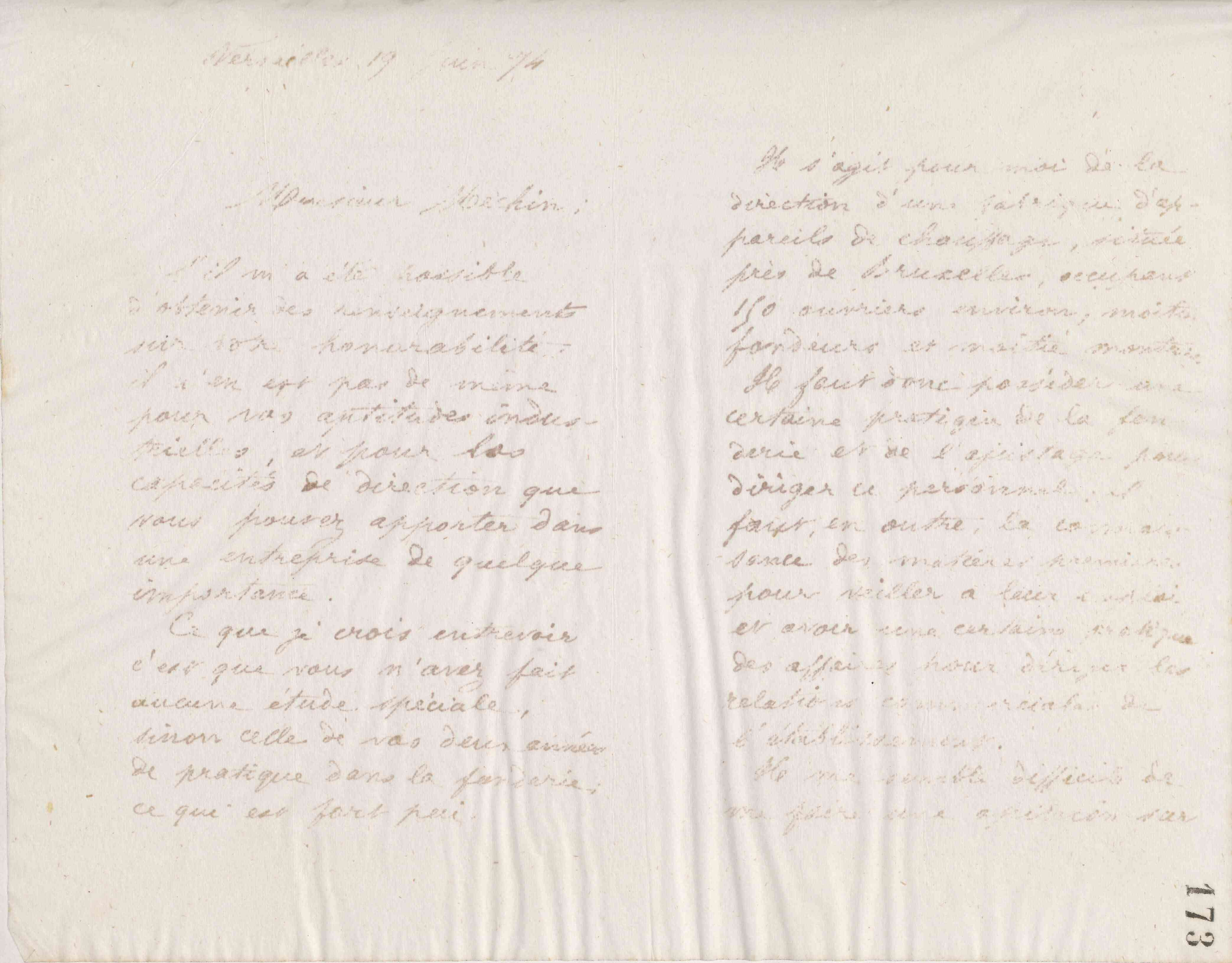 Jean-Baptiste André Godin à monsieur Méchin, 19 juin 1874 Jean-Baptiste André Godin à monsieur Méchin, 19 juin 1874