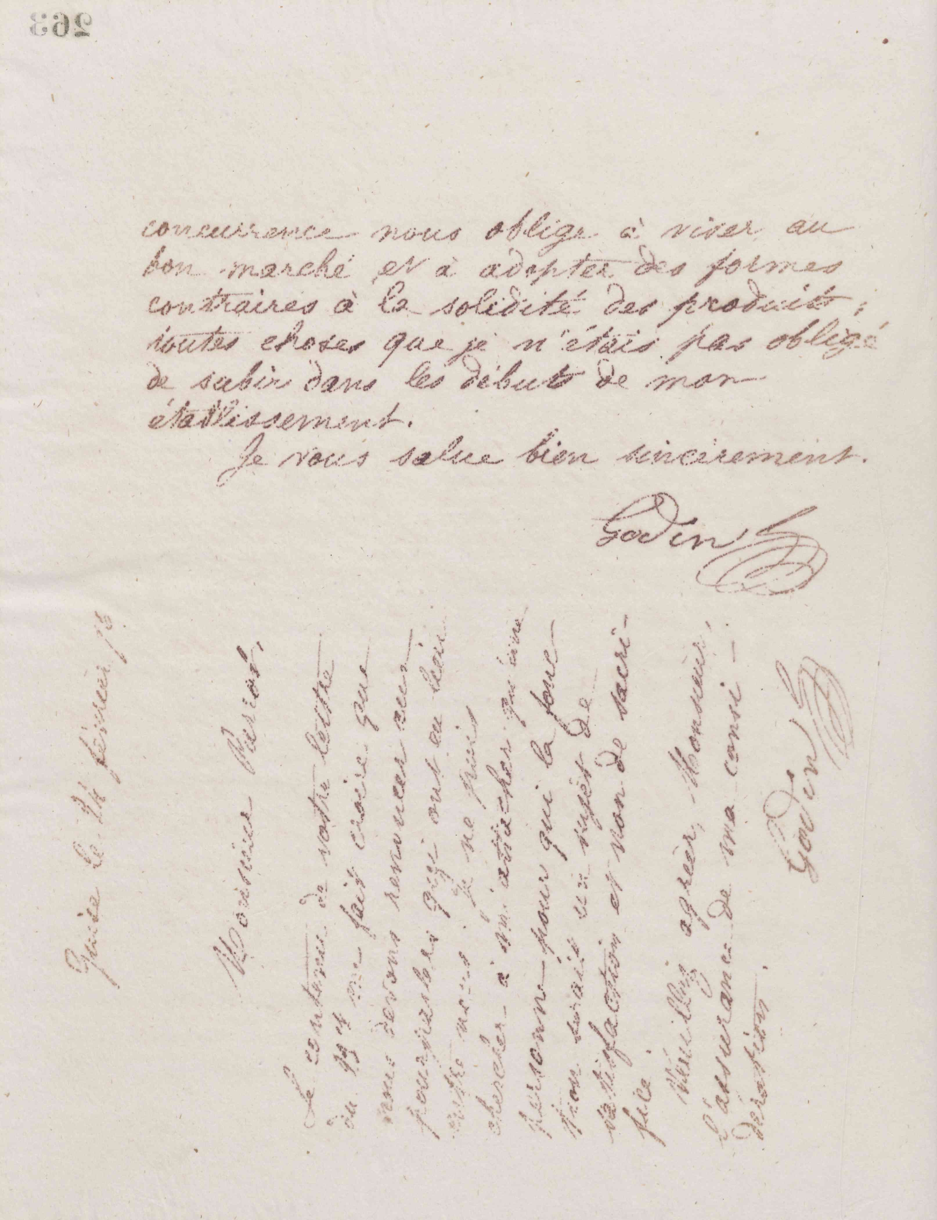 Jean-Baptiste André Godin à monsieur Darras, 24 février 1876