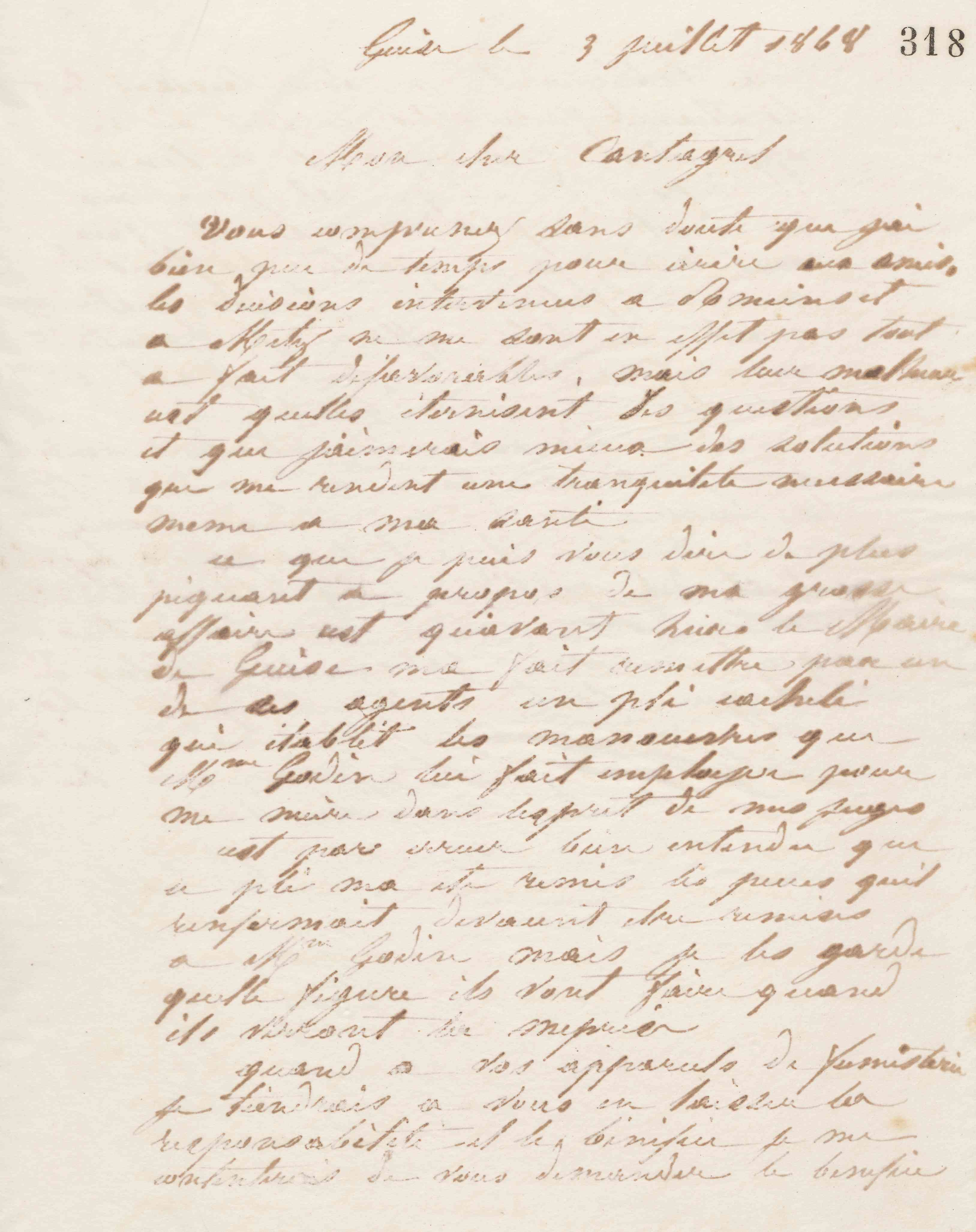 Jean-Baptiste André Godin à François Cantagrel, 3 juillet 1868
