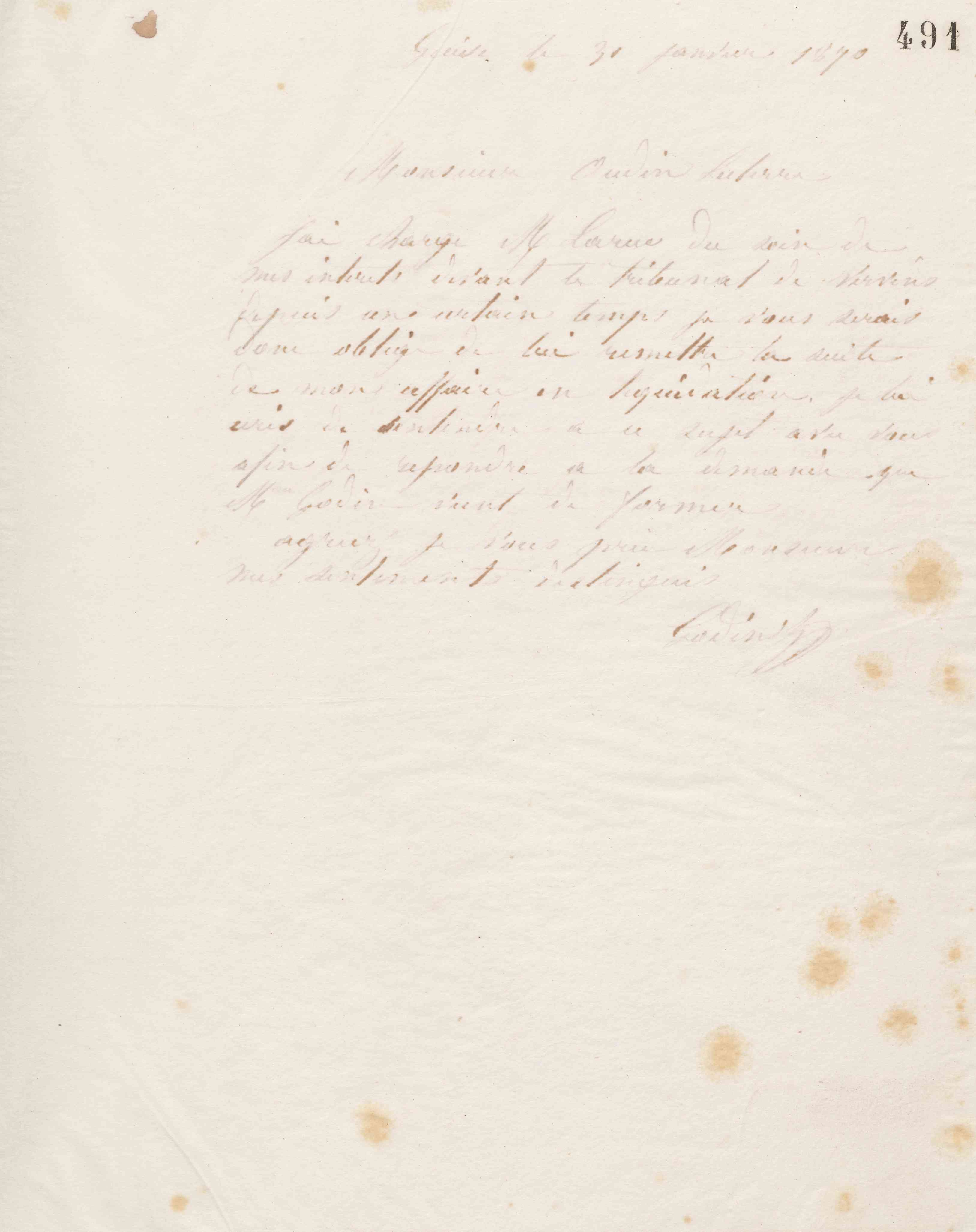 Jean-Baptiste André Godin à Louis Oudin-Leclère, 30 janvier 1870