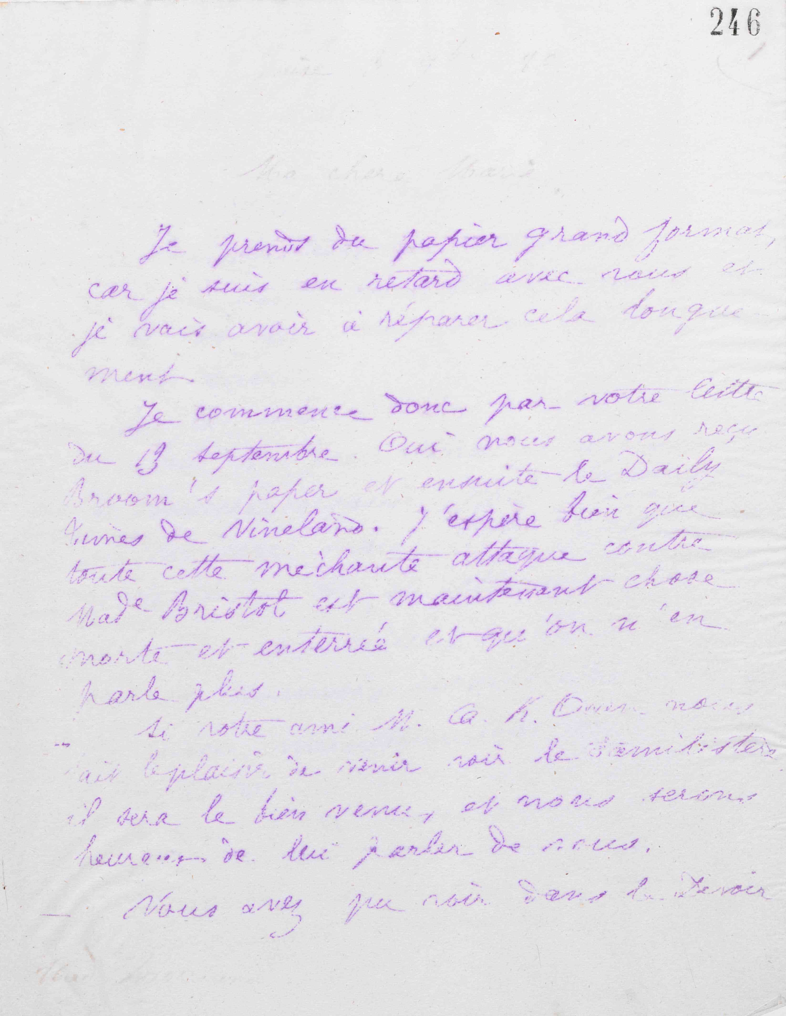 Marie Moret à Marie Howland, 5 septembre 1880