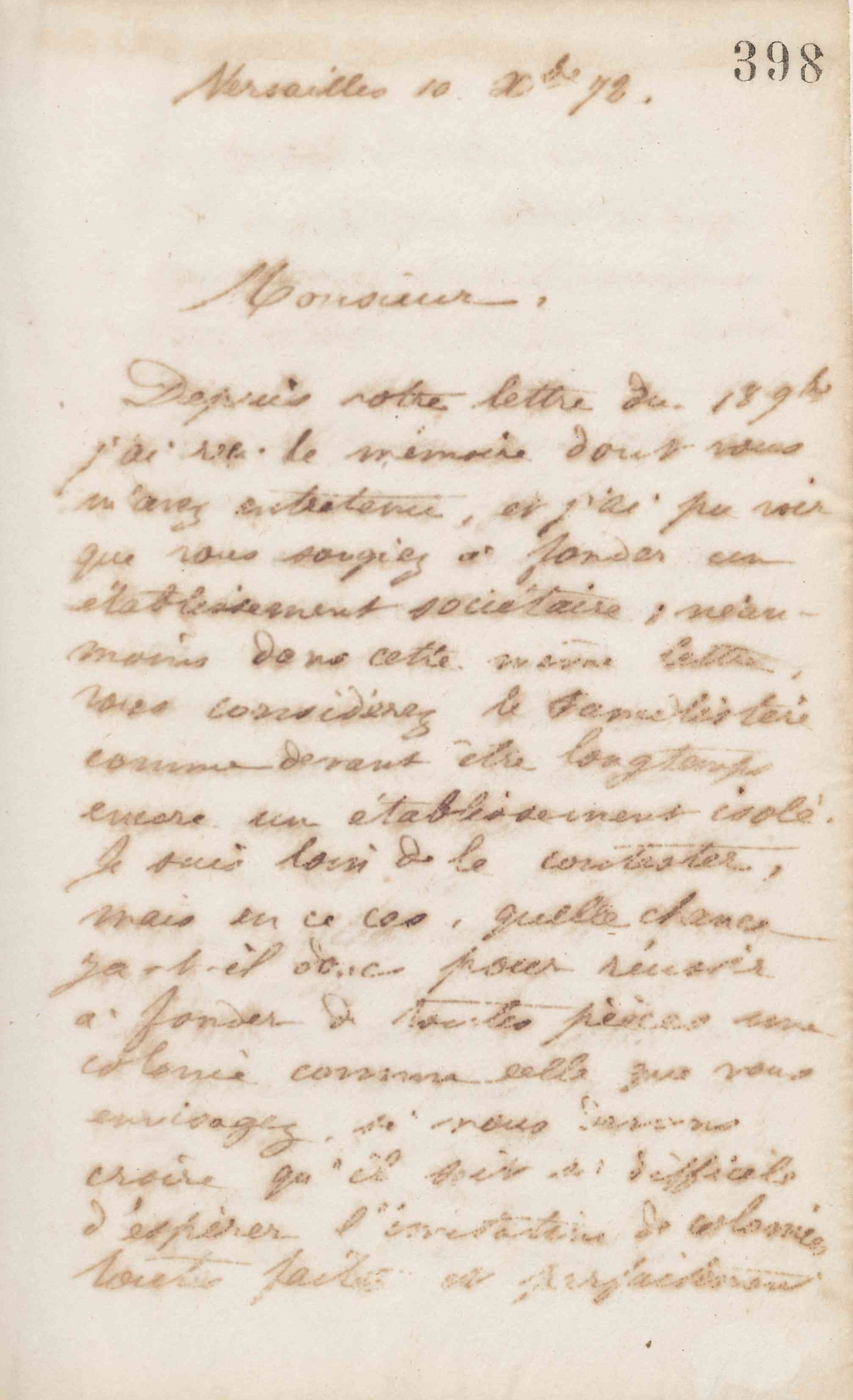 Jean-Baptiste André Godin à Étienne Barat, 10 décembre 1872