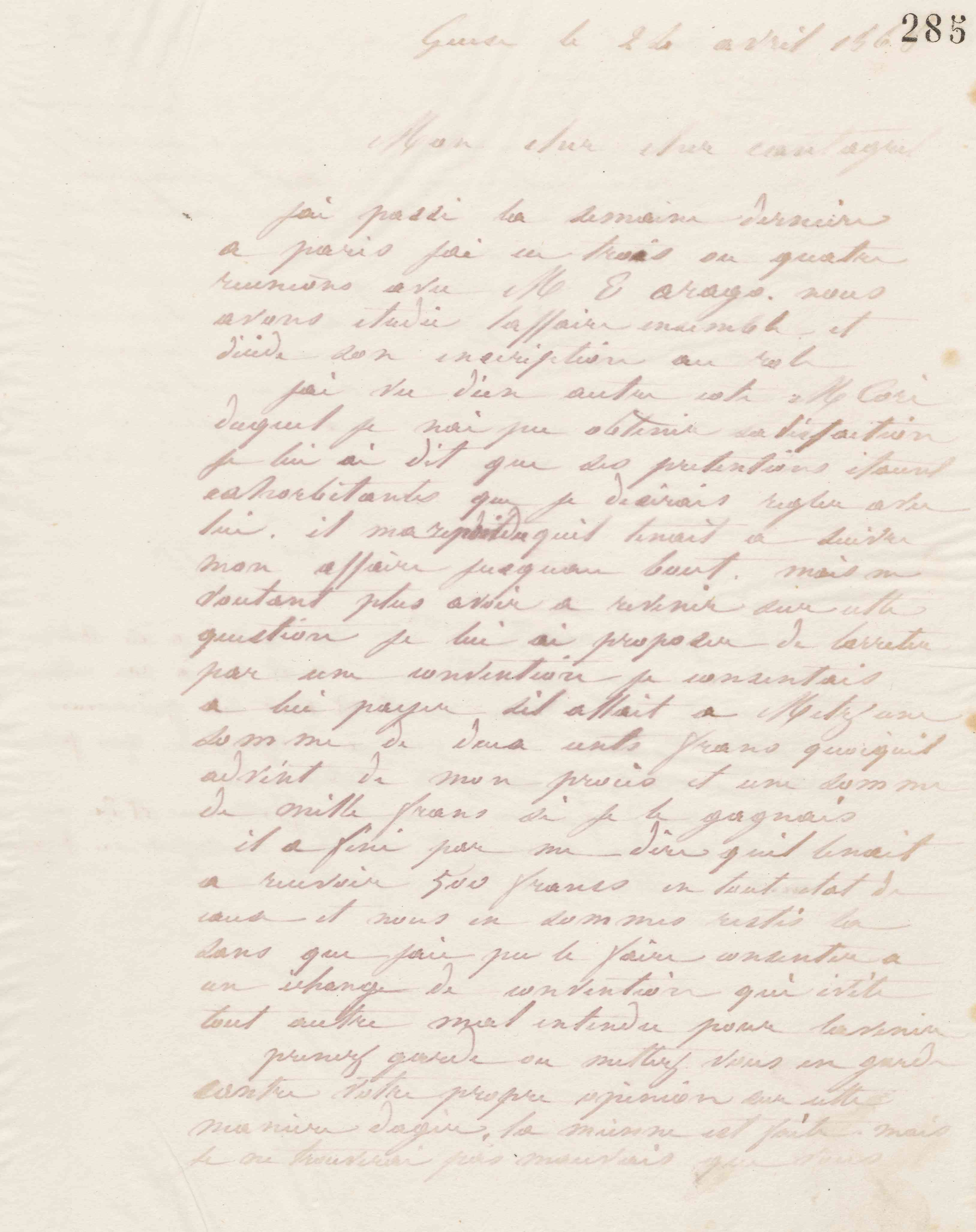 Jean-Baptiste André Godin à François Cantagrel, 24 avril 1868