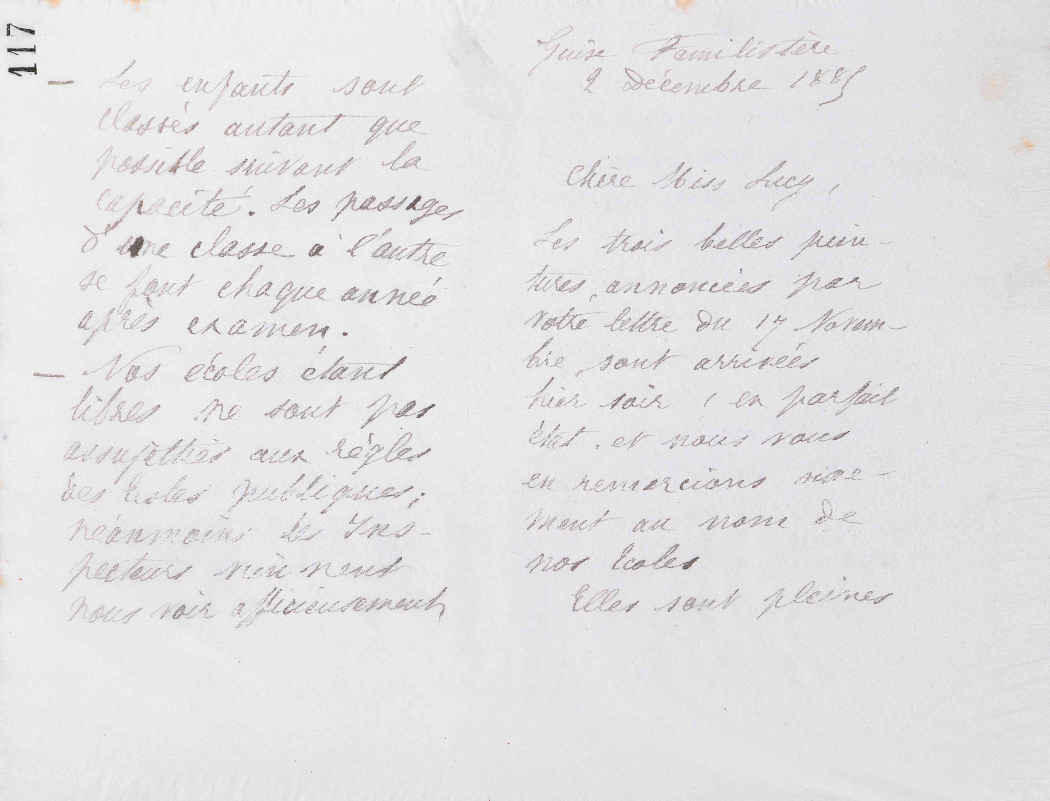 Marie Moret à Lucy Latter, 2 décembre 1885