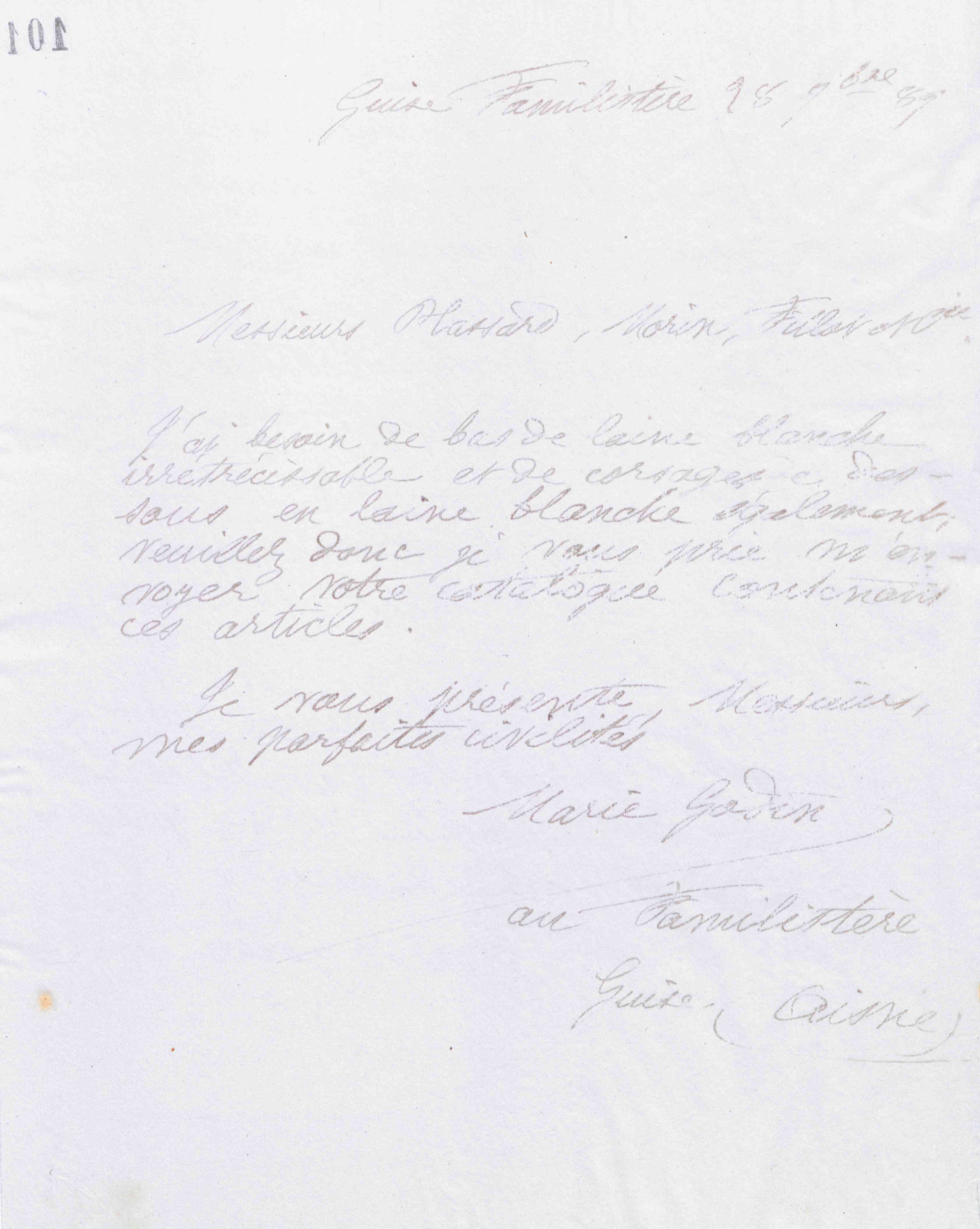 Marie Moret au Bon marché, 28 septembre 1889 Marie Moret au Bon marché, 28 septembre 1889
