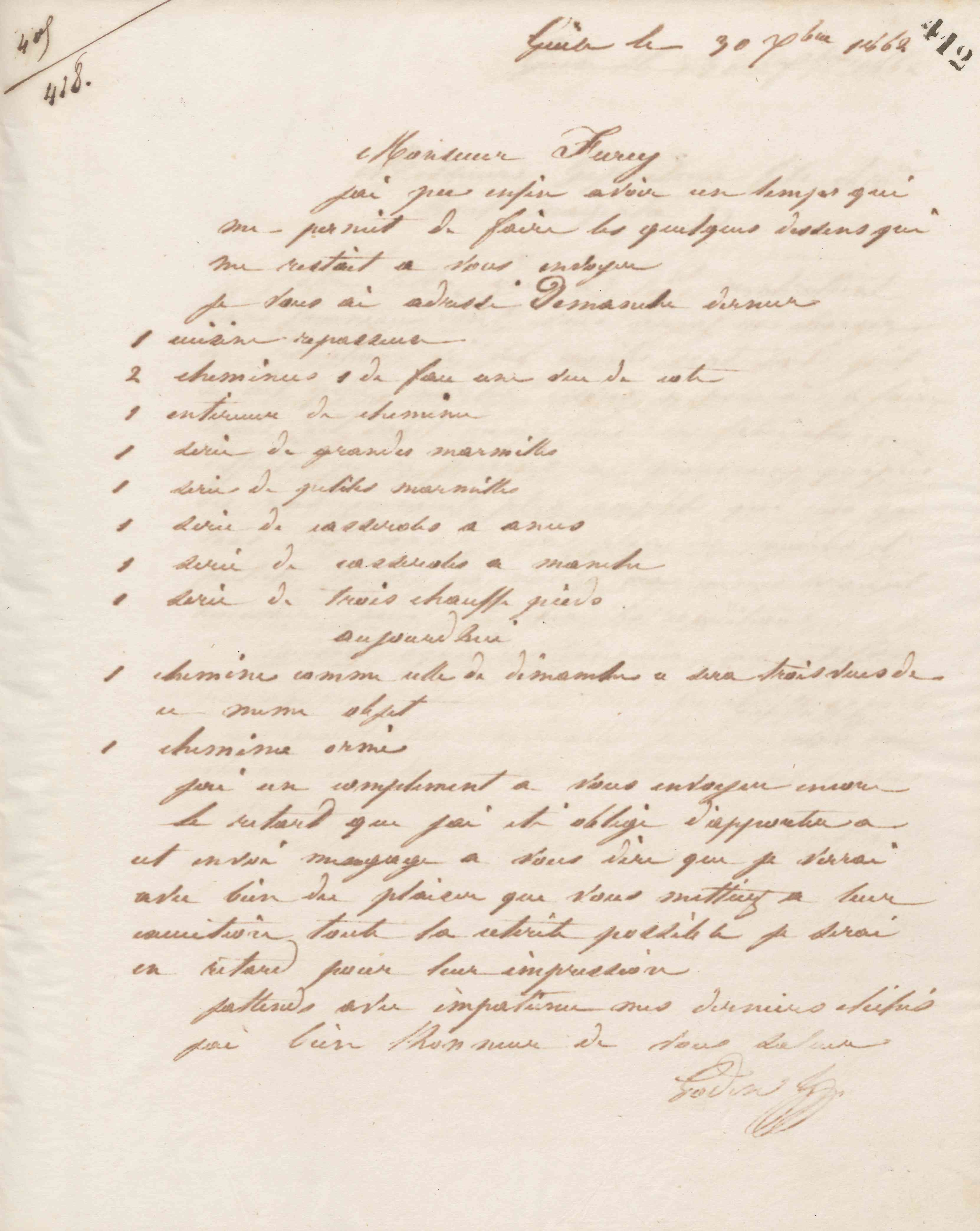 Jean-Baptiste André Godin à monsieur C. H. Furcy, 30 décembre 1862