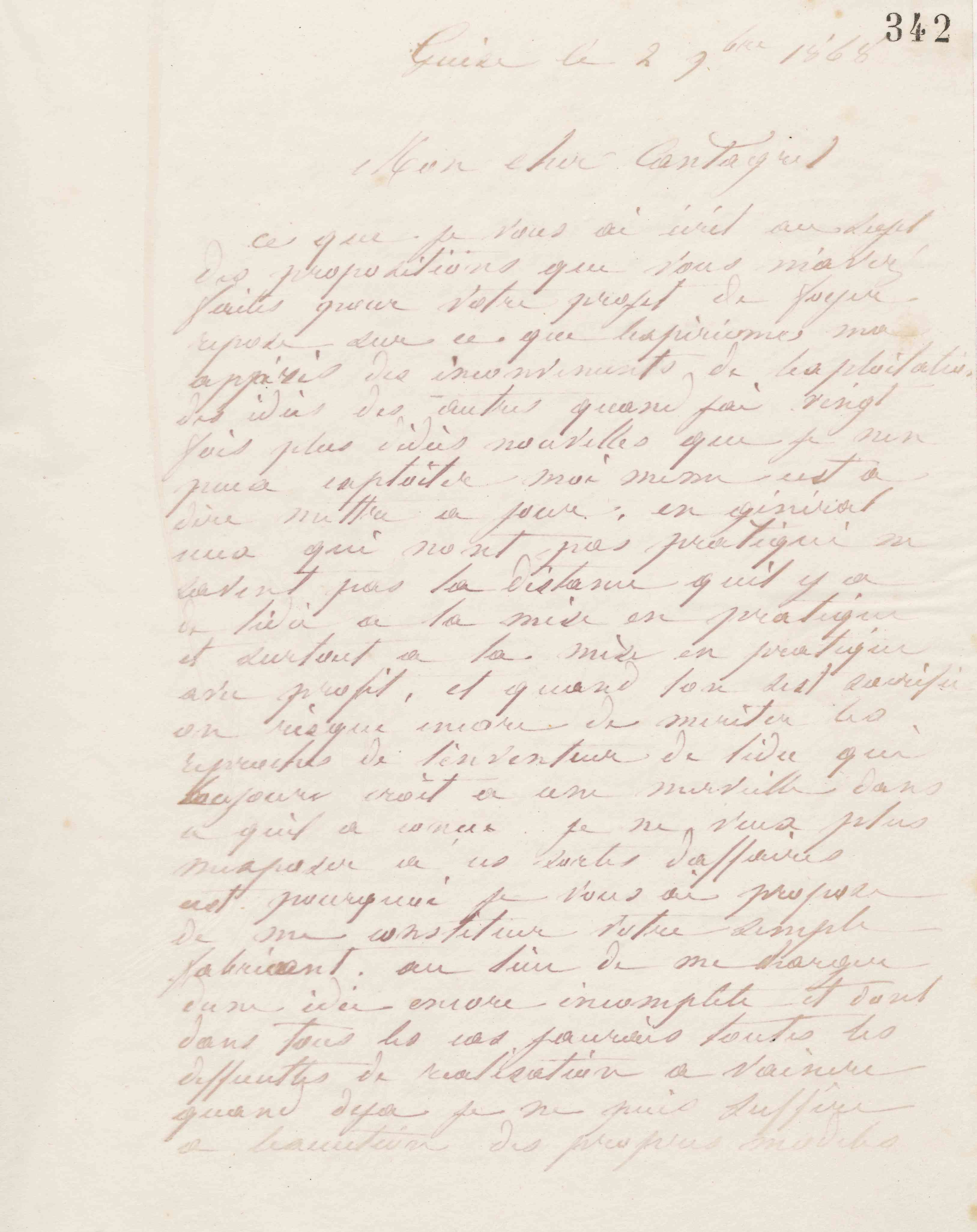 Jean-Baptiste André Godin à François Cantagrel, 2 novembre 1868