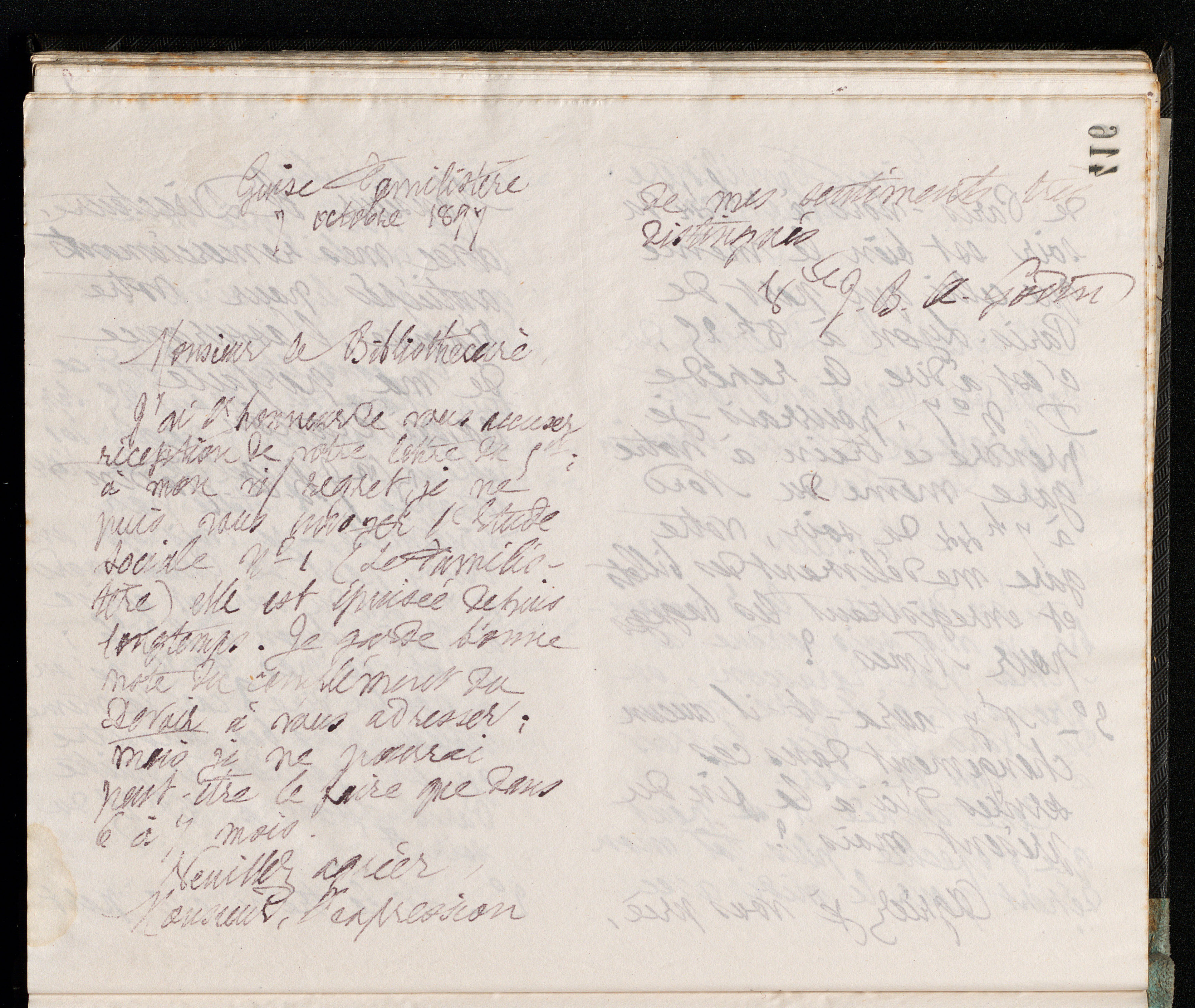 Marie Moret à la bibliothèque municipale de Mâcon, 7 octobre 1897