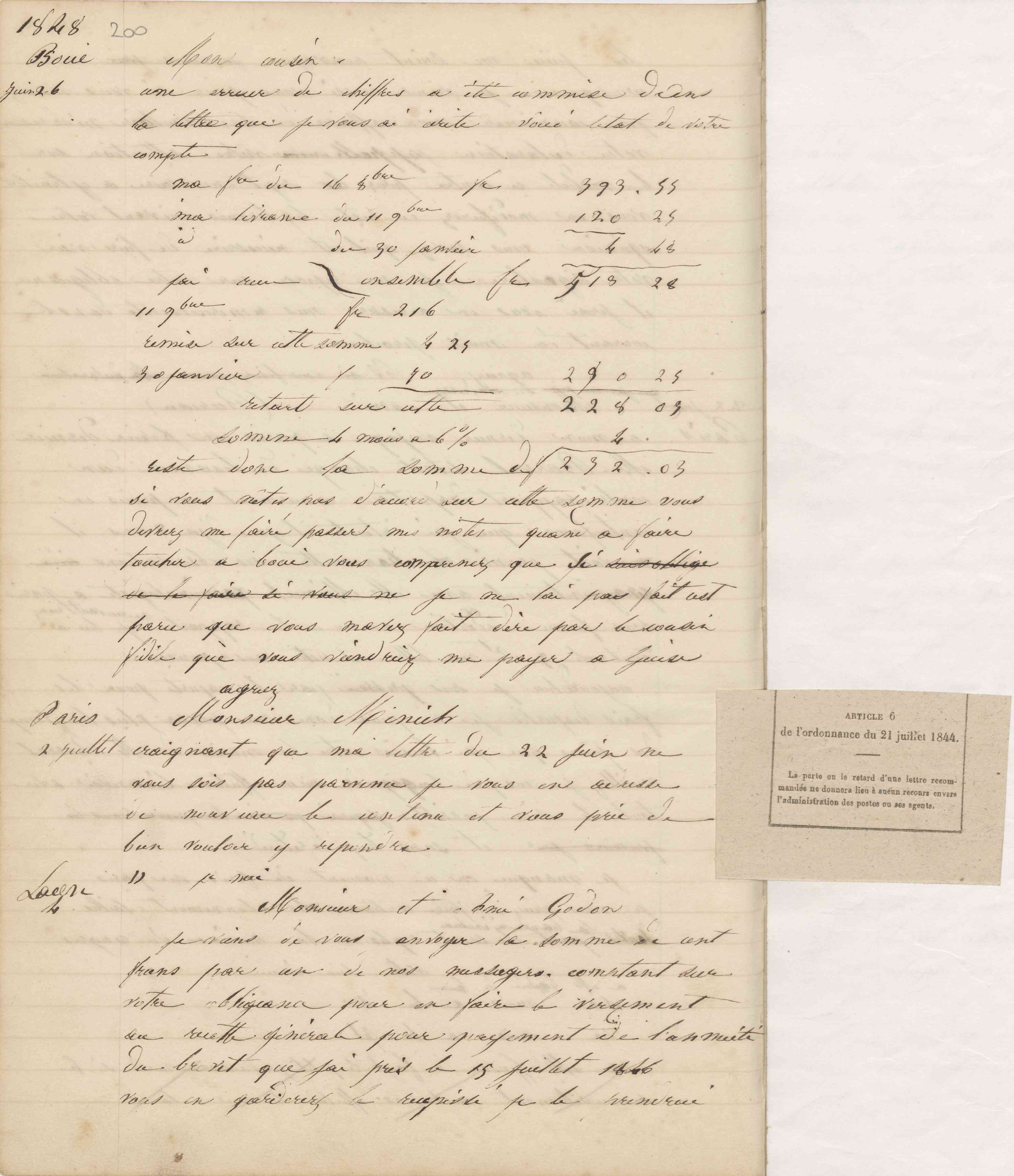 Jean-Baptiste André Godin à Jules-Charles Godon, 4 juillet 1848