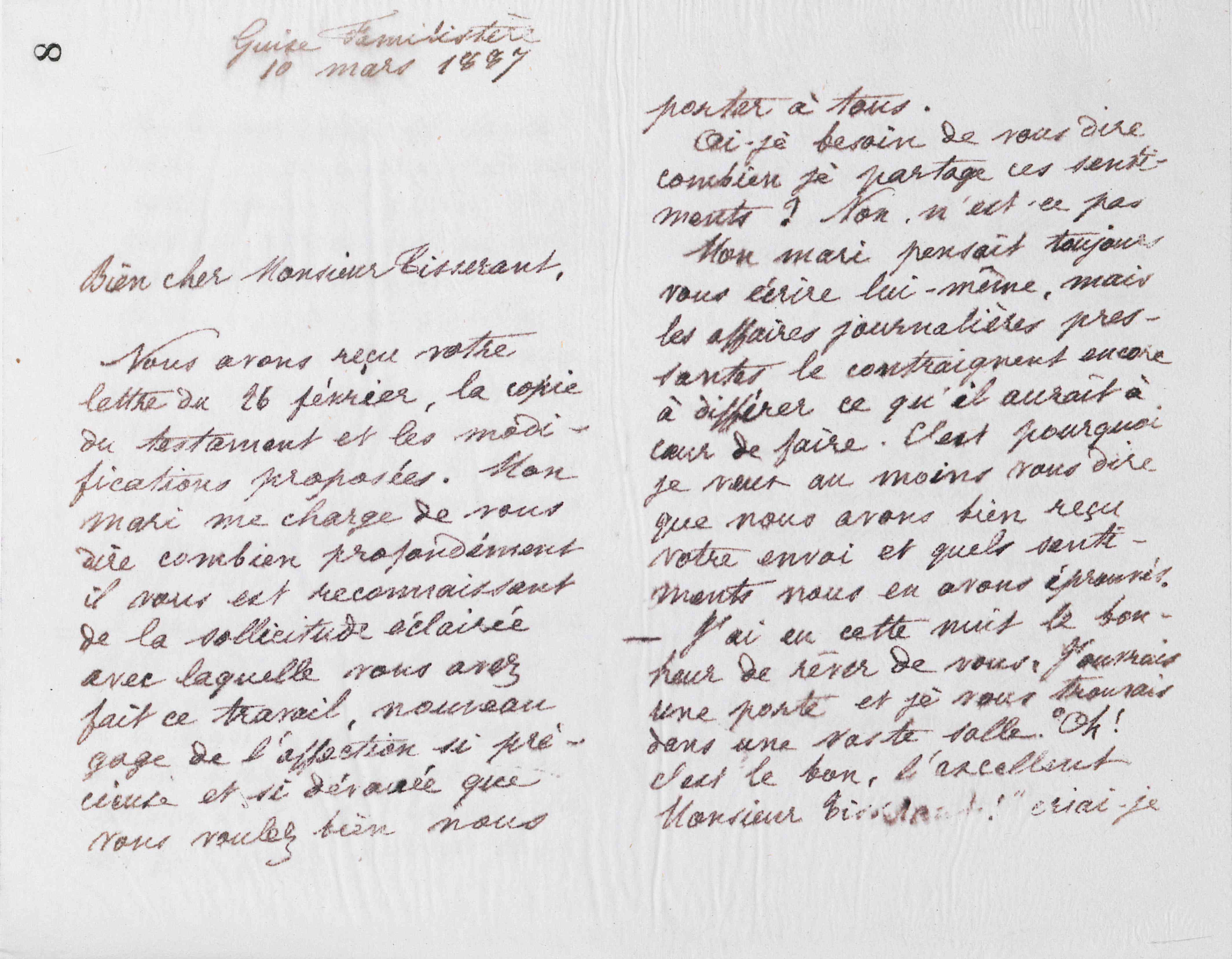 Marie Moret à Alexandre Tisserant, 10 mars 1887