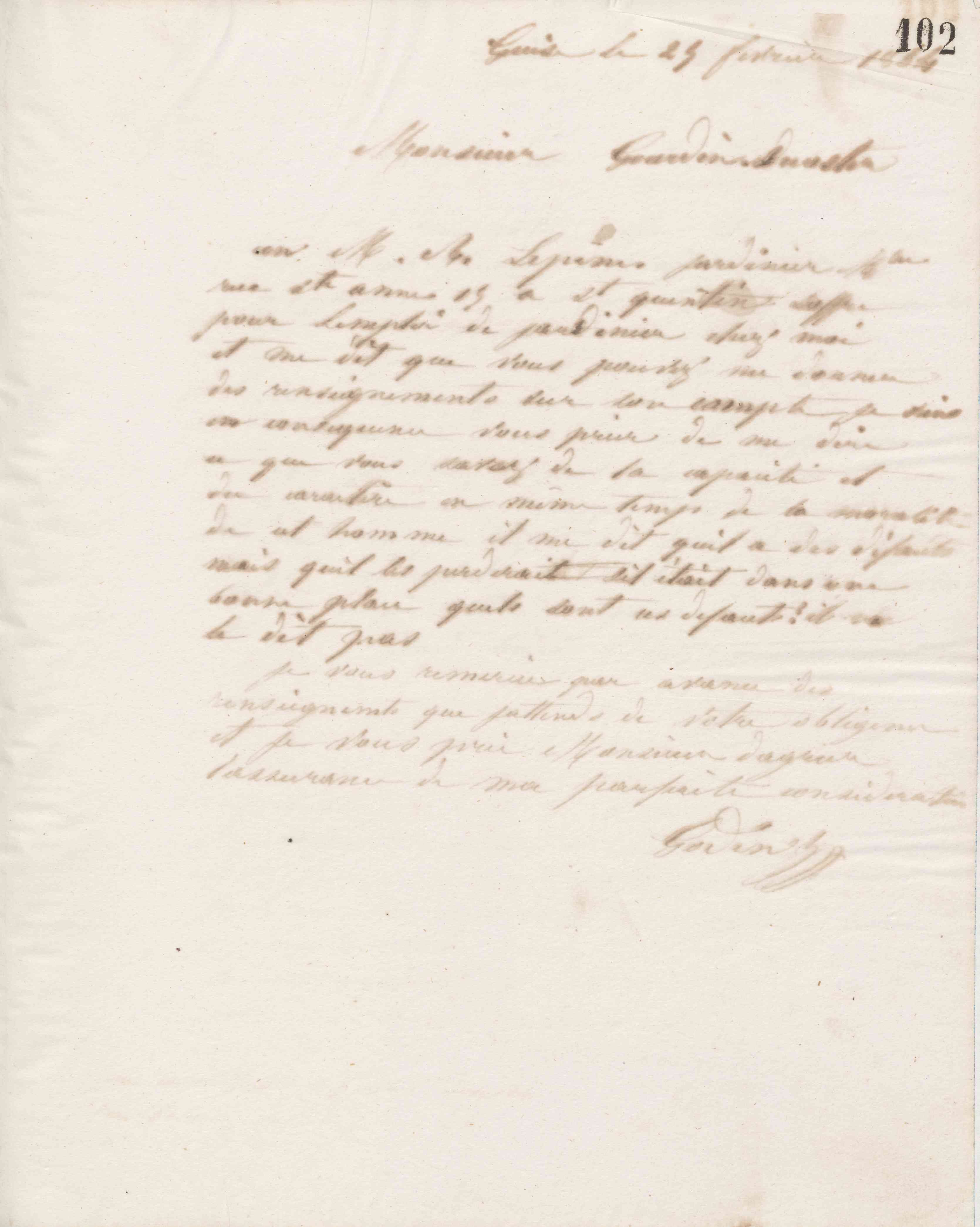 Jean-Baptiste André Godin à monsieur Gourdin-Decoster, 23 février 1864