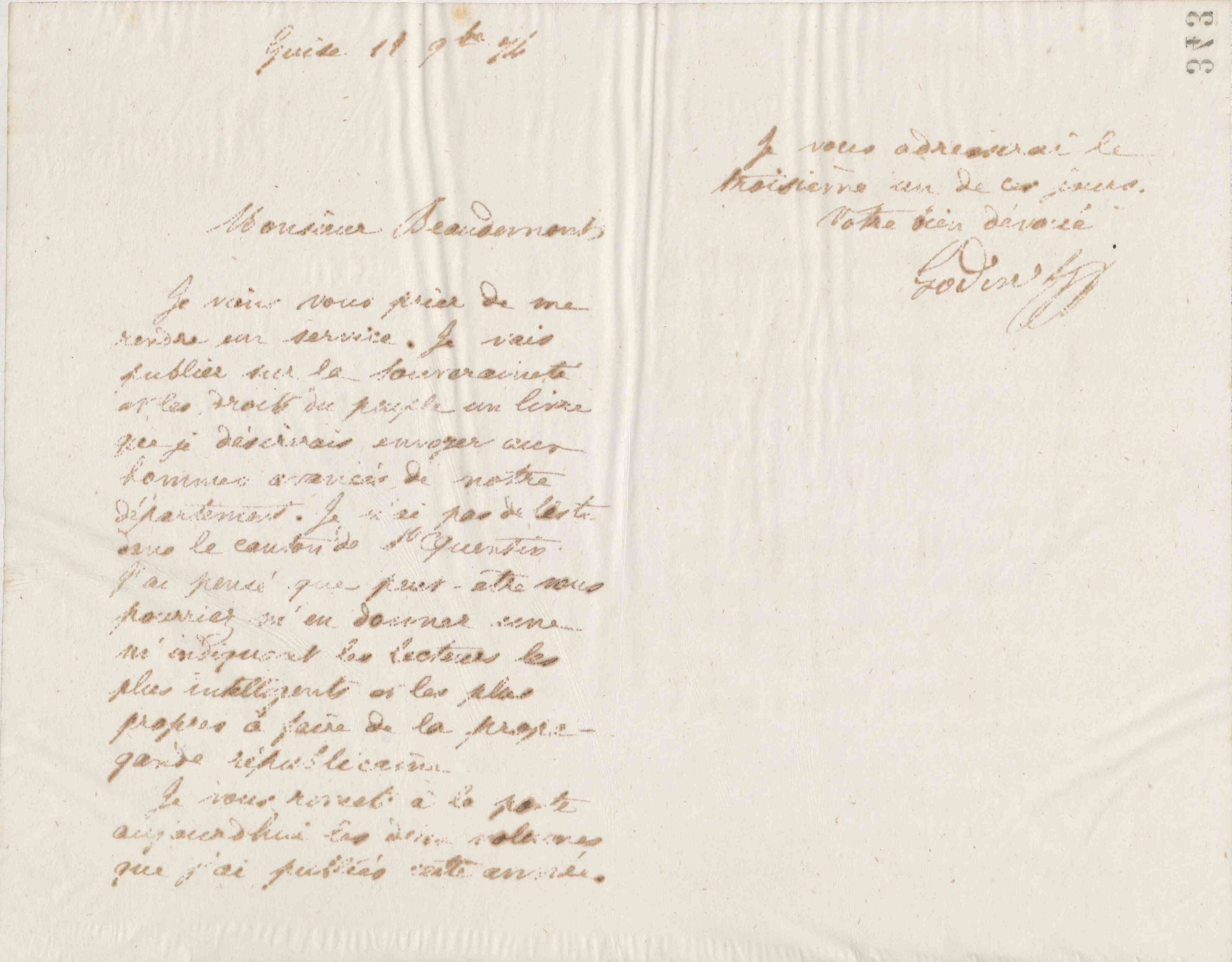 Jean-Baptiste André Godin à Émile Beaudemont, 11 novembre 1874