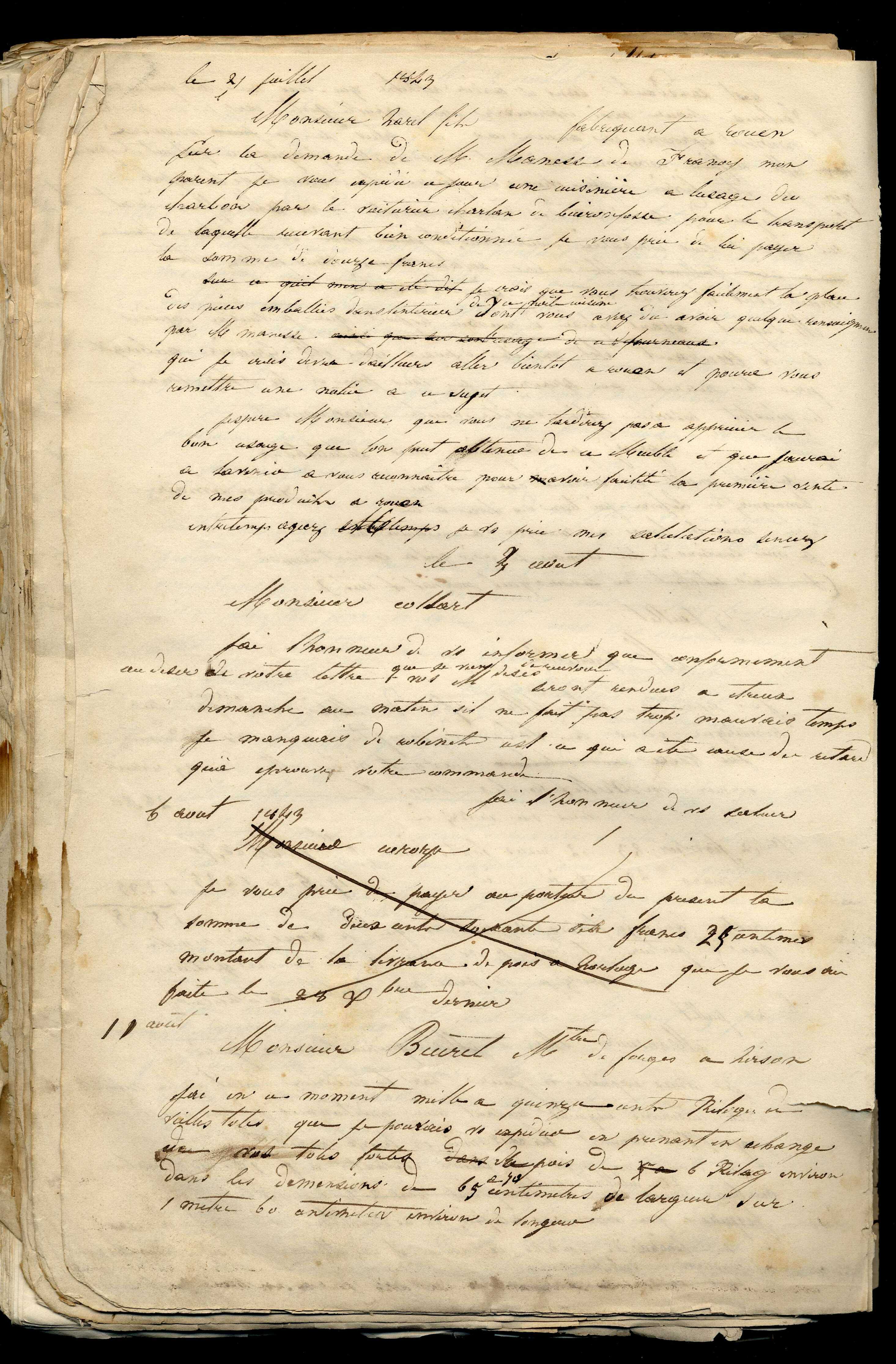 Jean-Baptiste André Godin à monsieur Beuret, 11 août [1843]