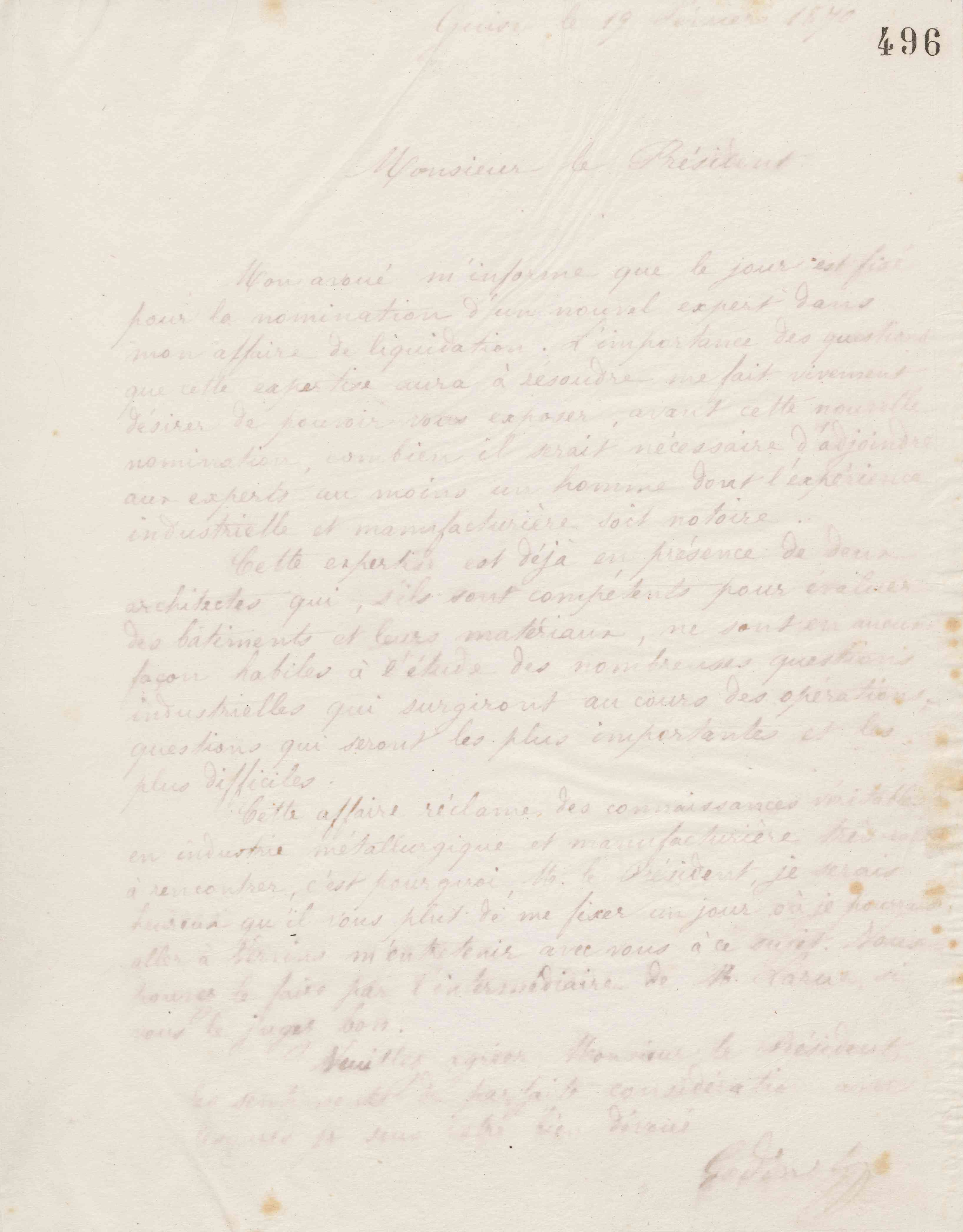 Jean-Baptiste André Godin au président du tribunal de Vervins, 19 février 1870