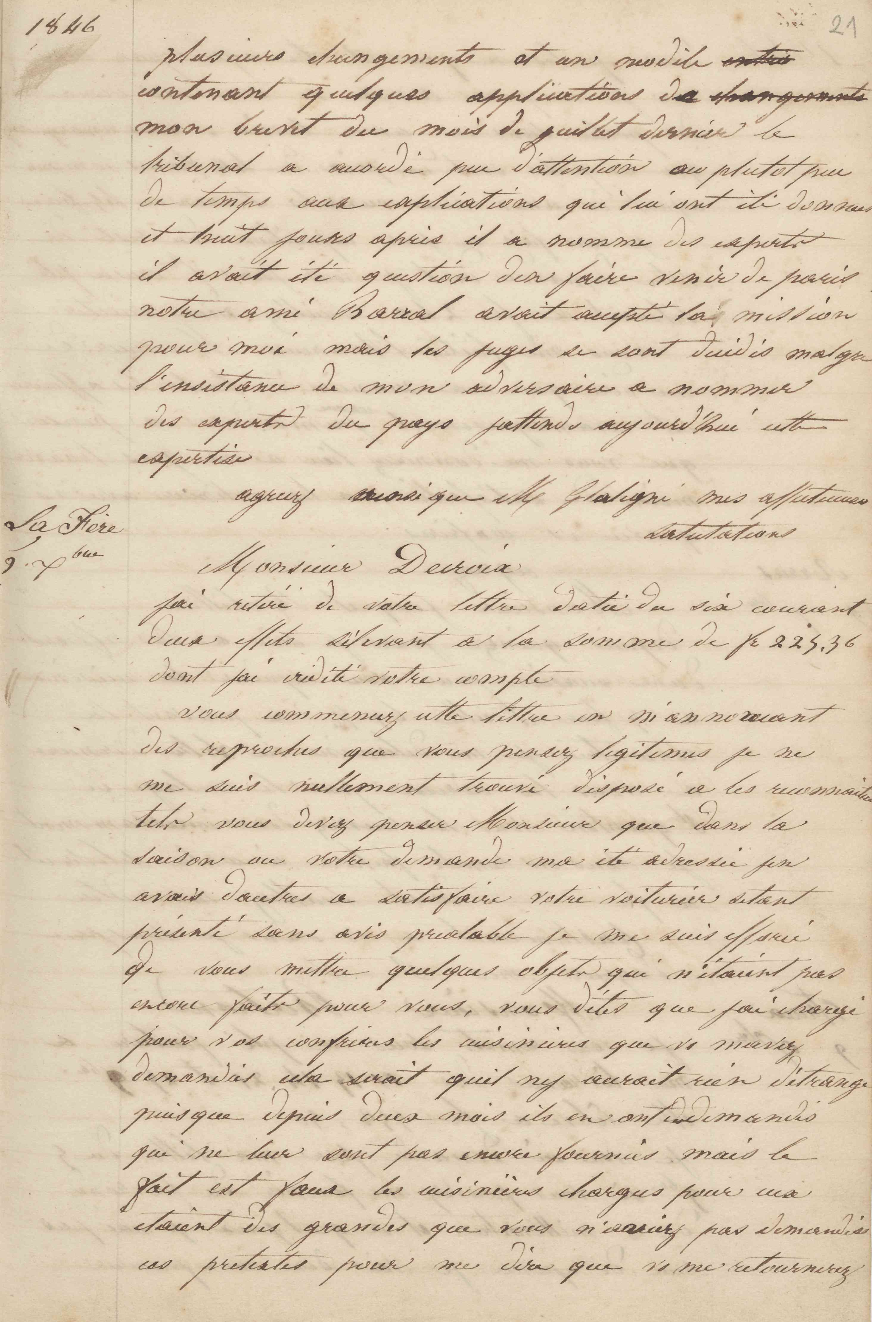 Jean-Baptiste André Godin à monsieur Decroix, 9 décembre 1846