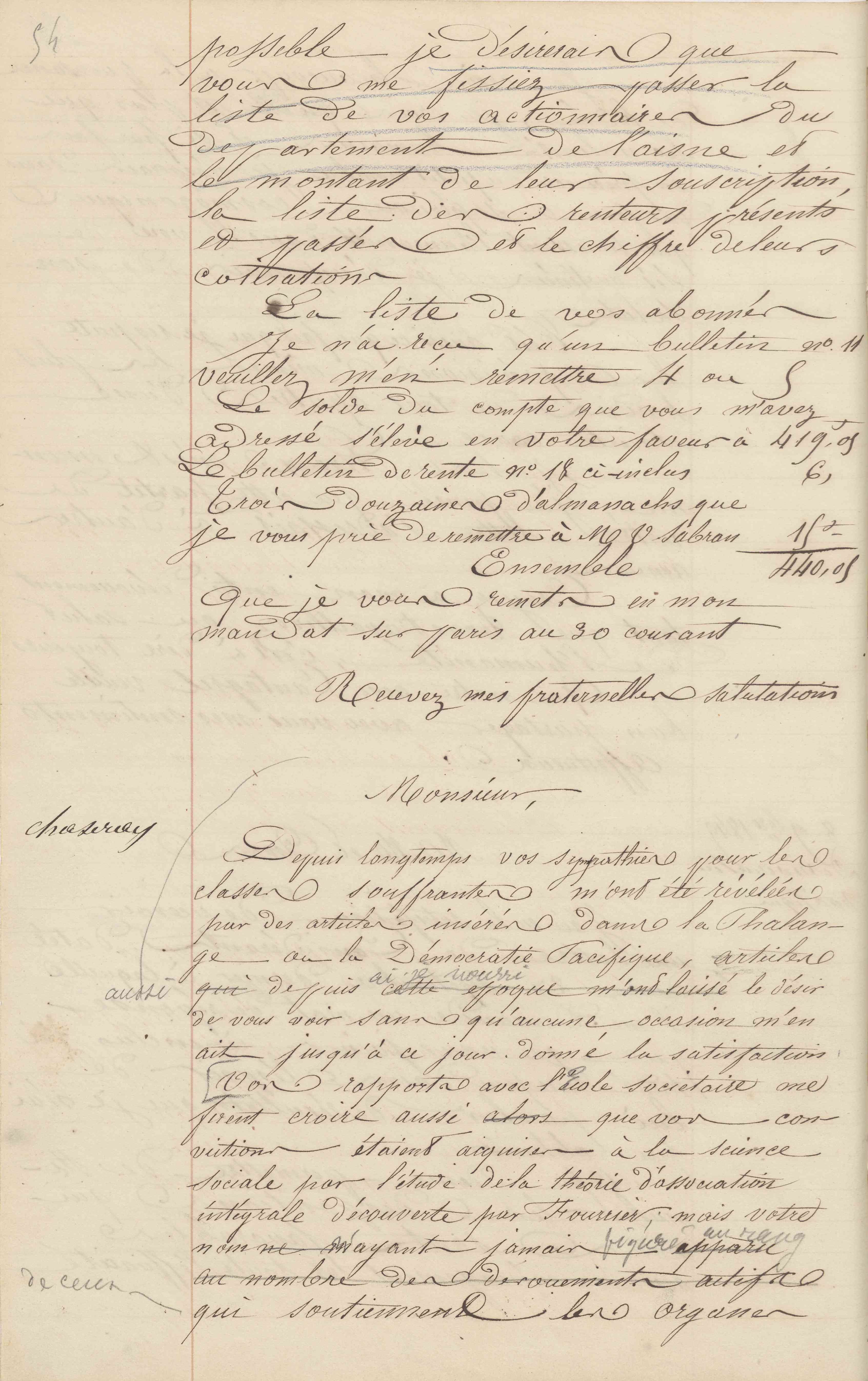 Jean-Baptiste André Godin aux gérants de La Démocratie pacifique, 8 novembre 1849