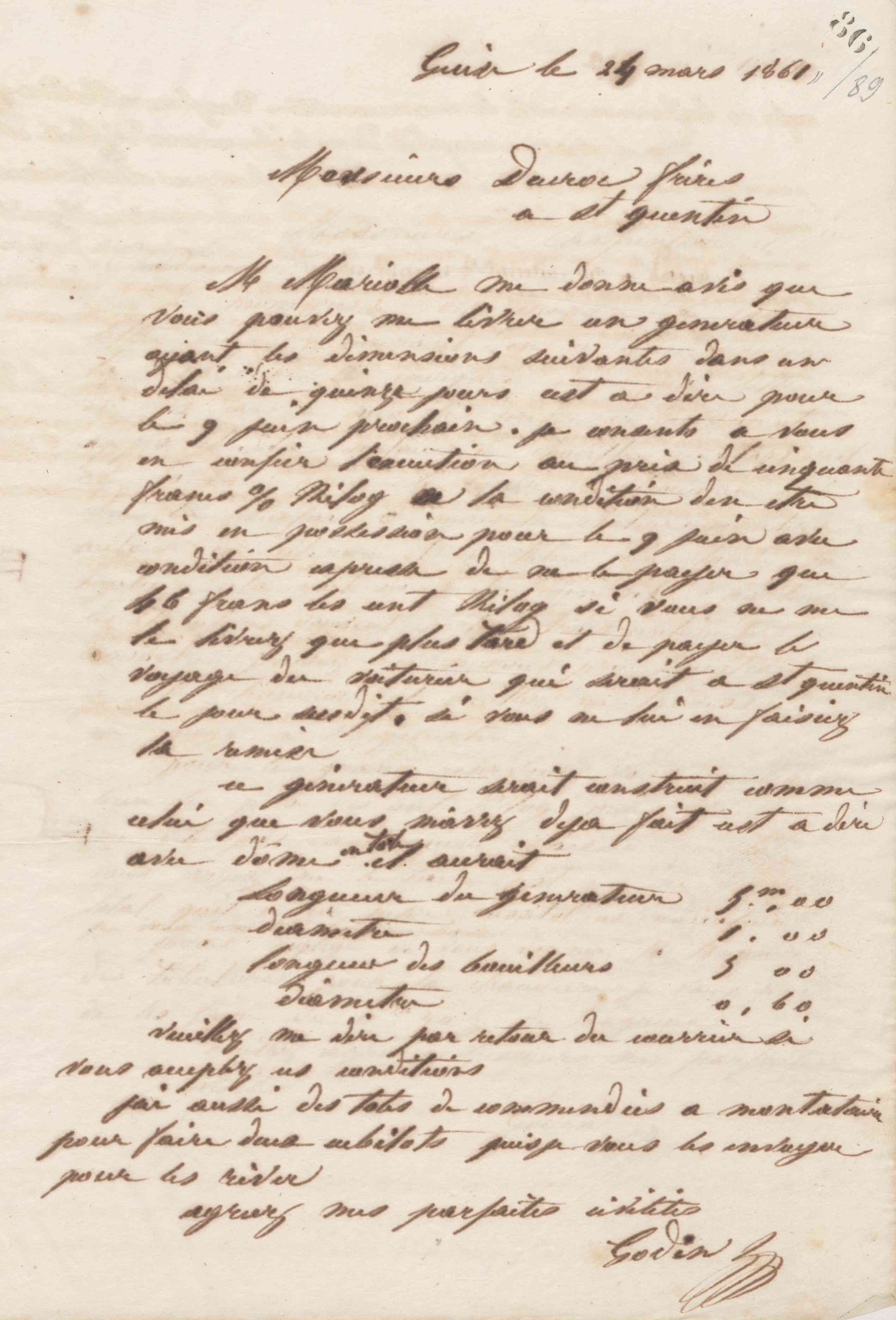 Jean-Baptiste André Godin à messieurs Ducrocq frères, 24 mai 1861 Jean-Baptiste André Godin à messieurs Ducrocq frères, 24 mai 1861