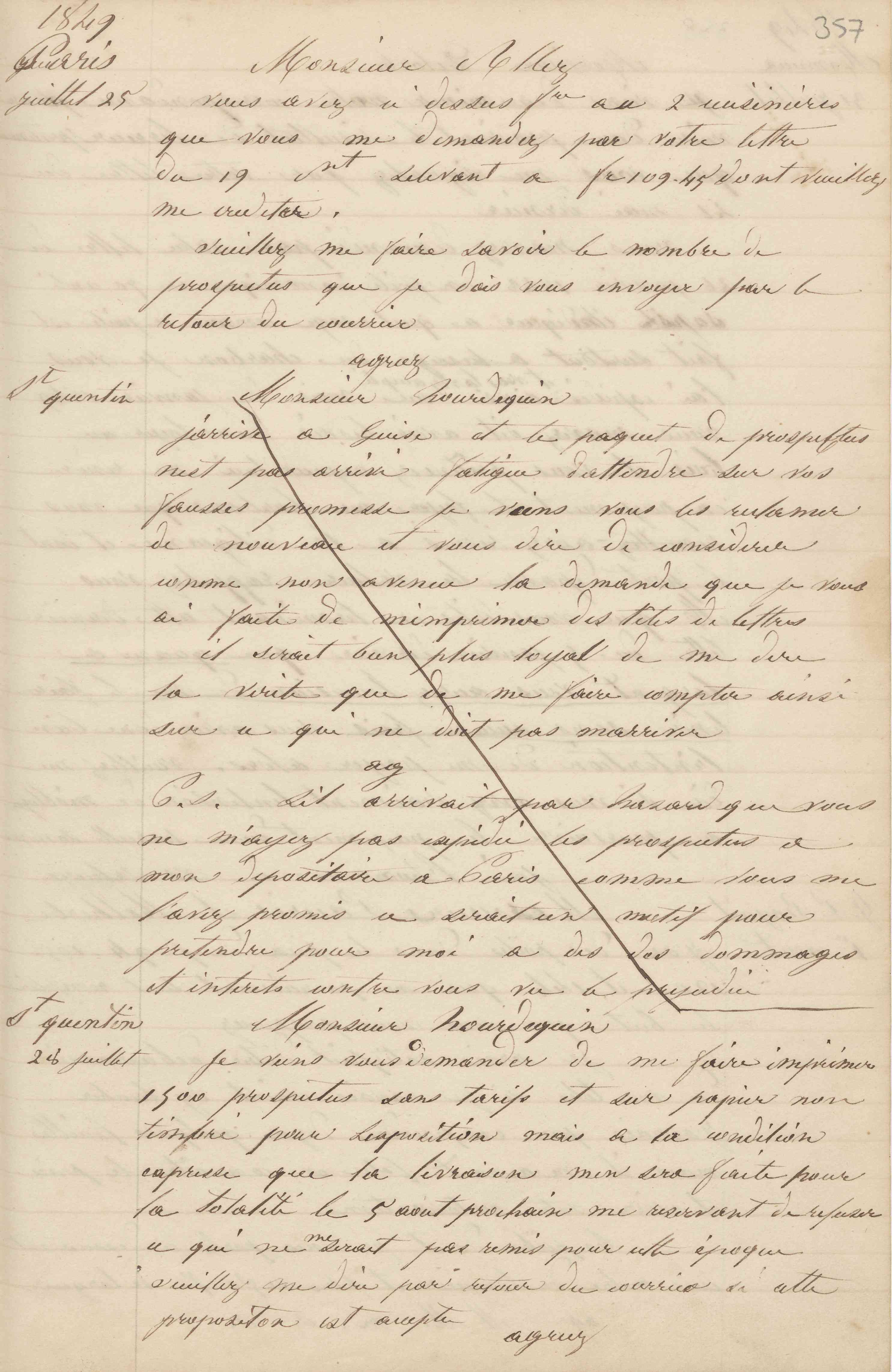 Jean-Baptiste André Godin à monsieur Hourdequin, 28 juillet 1849 Jean-Baptiste André Godin à monsieur Hourdequin, 28 juillet 1849