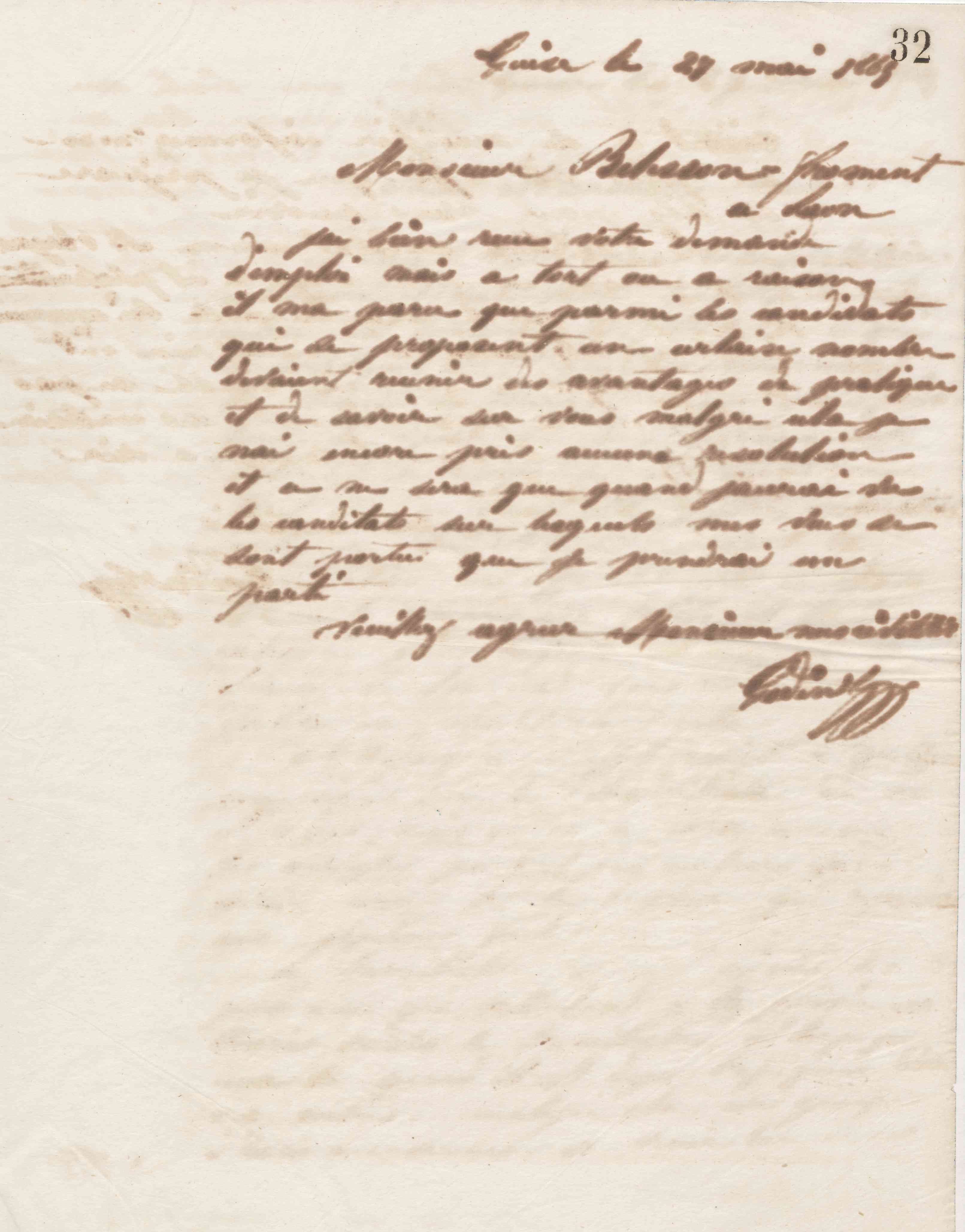 Jean-Baptiste André Godin à monsieur Belesson-Froment, 27 mai 1865
