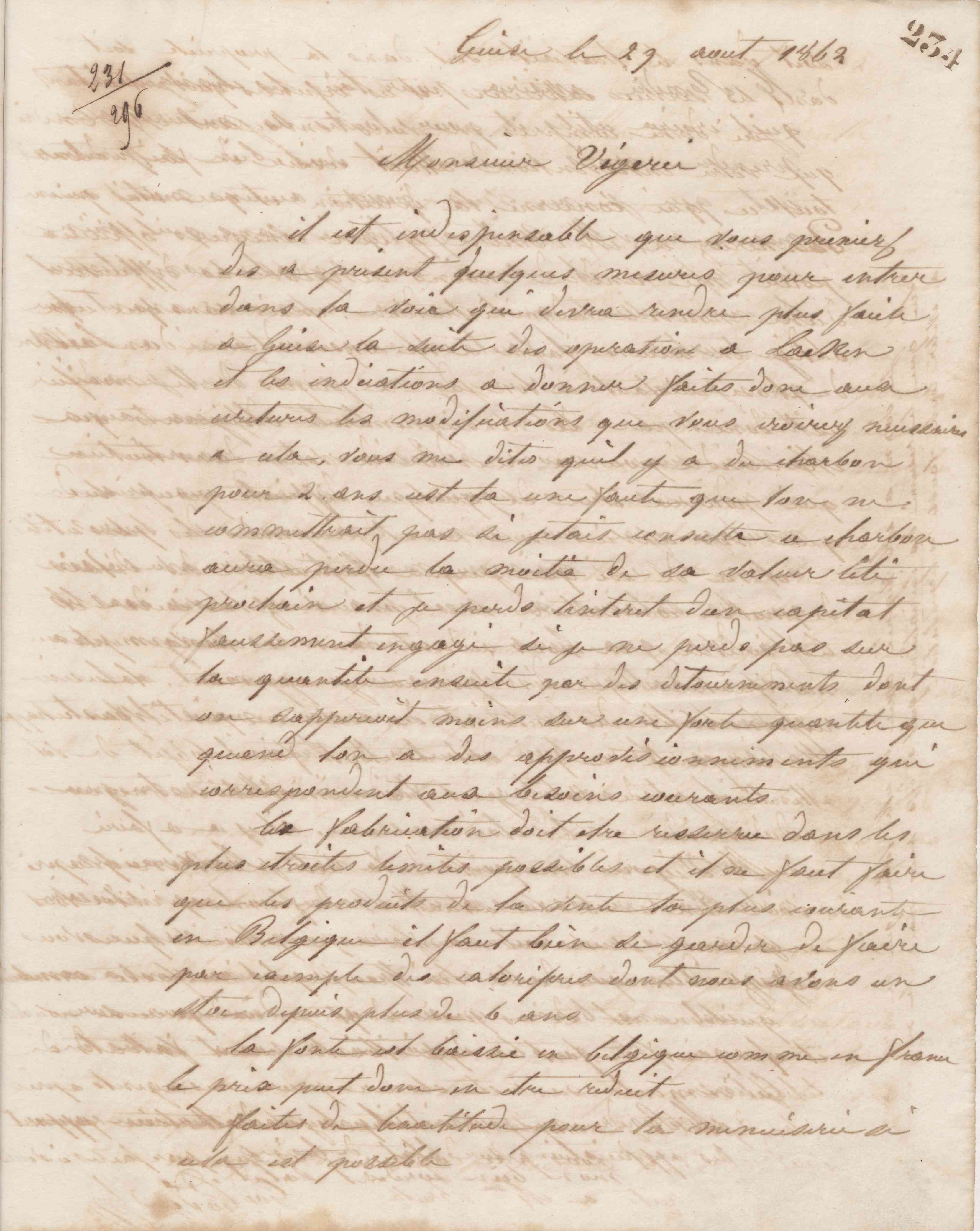 Jean-Baptiste André Godin à A. Vigerie, 29 août 1862