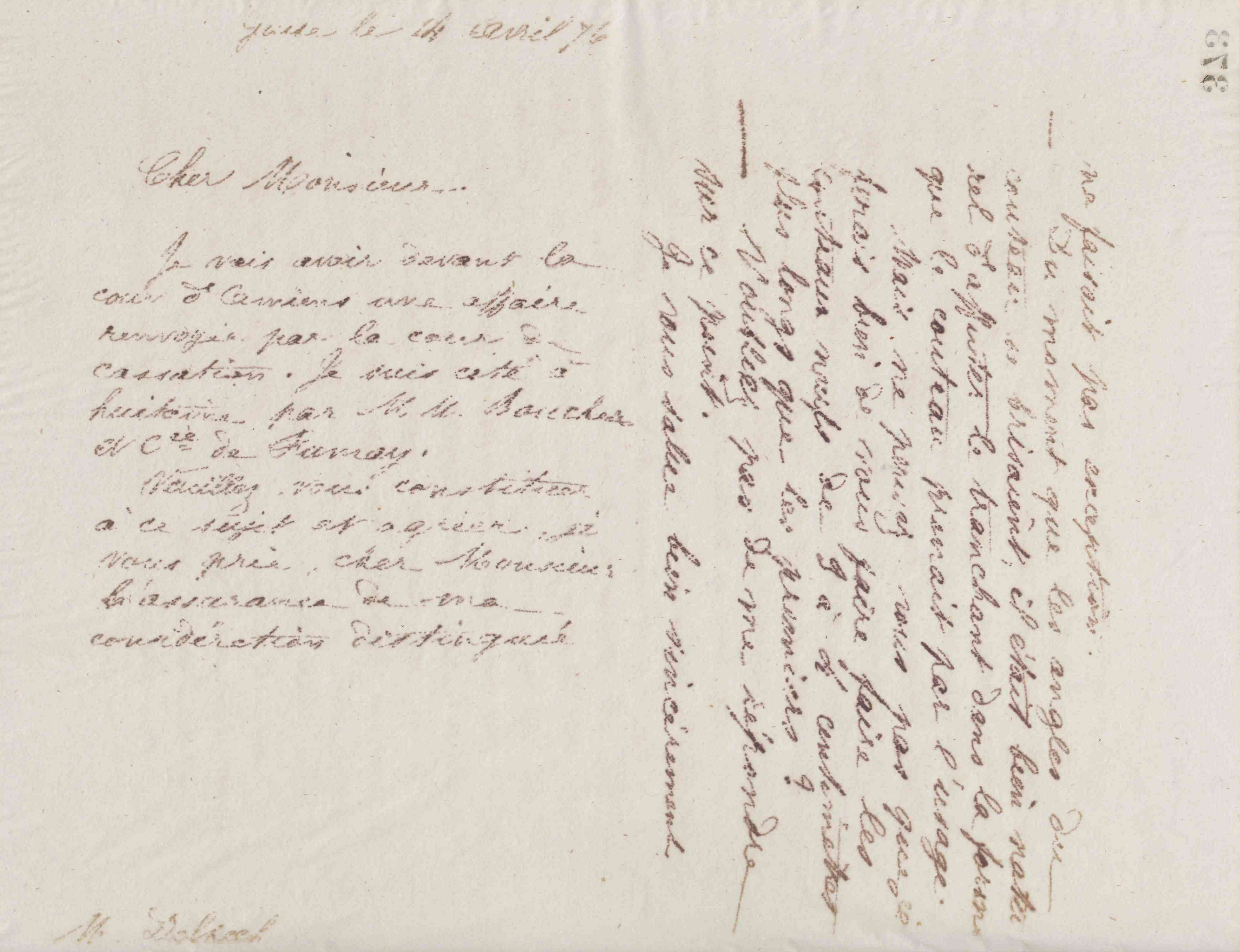 Jean-Baptiste André Godin à monsieur Chamolle, 14 avril 1876