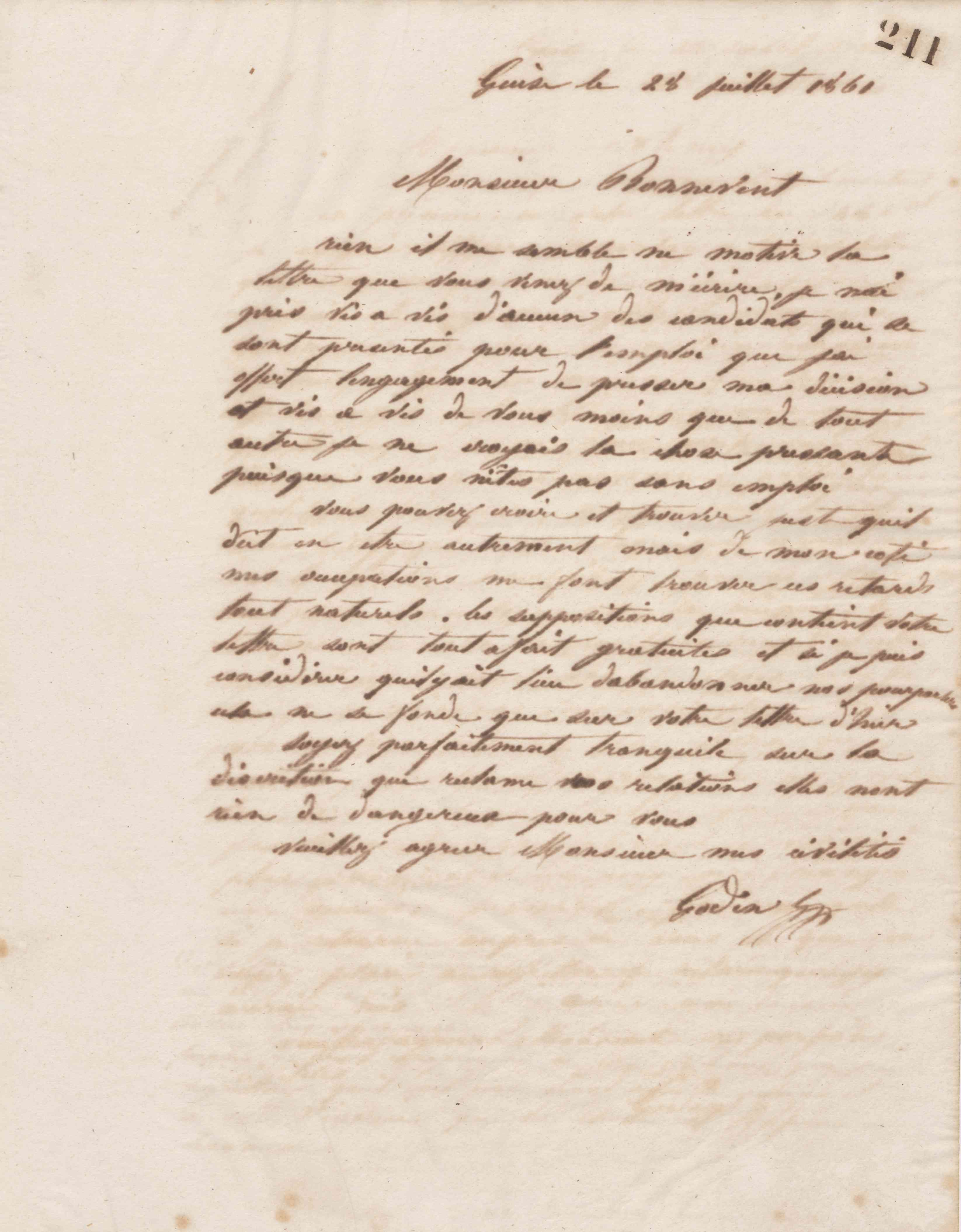 Jean-Baptiste André Godin à monsieur Bonnevent, 28 juillet 1861 Jean-Baptiste André Godin à monsieur Bonnevent, 28 juillet 1861
