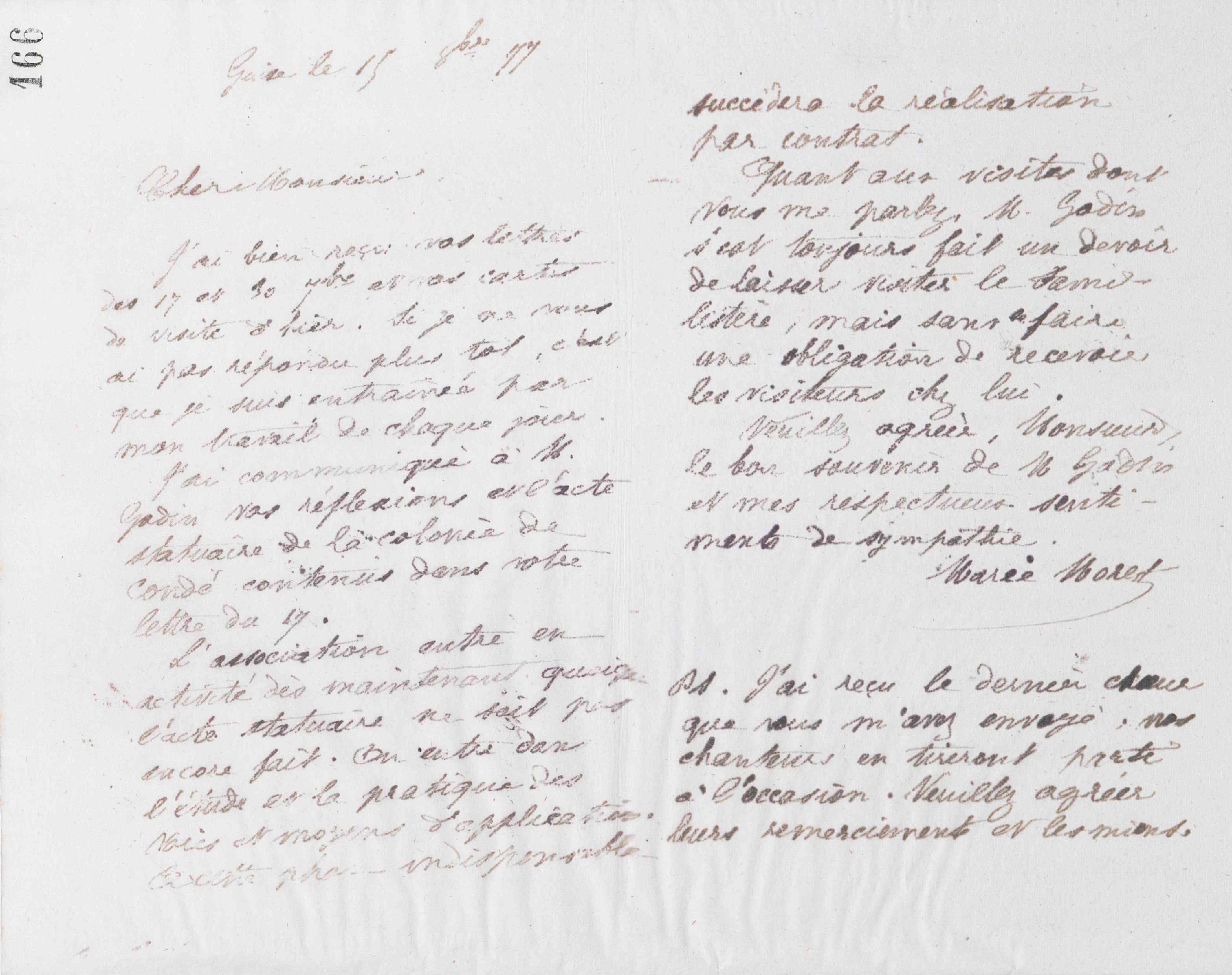 Marie Moret à Joseph Pouliquen, 15 octobre 1877