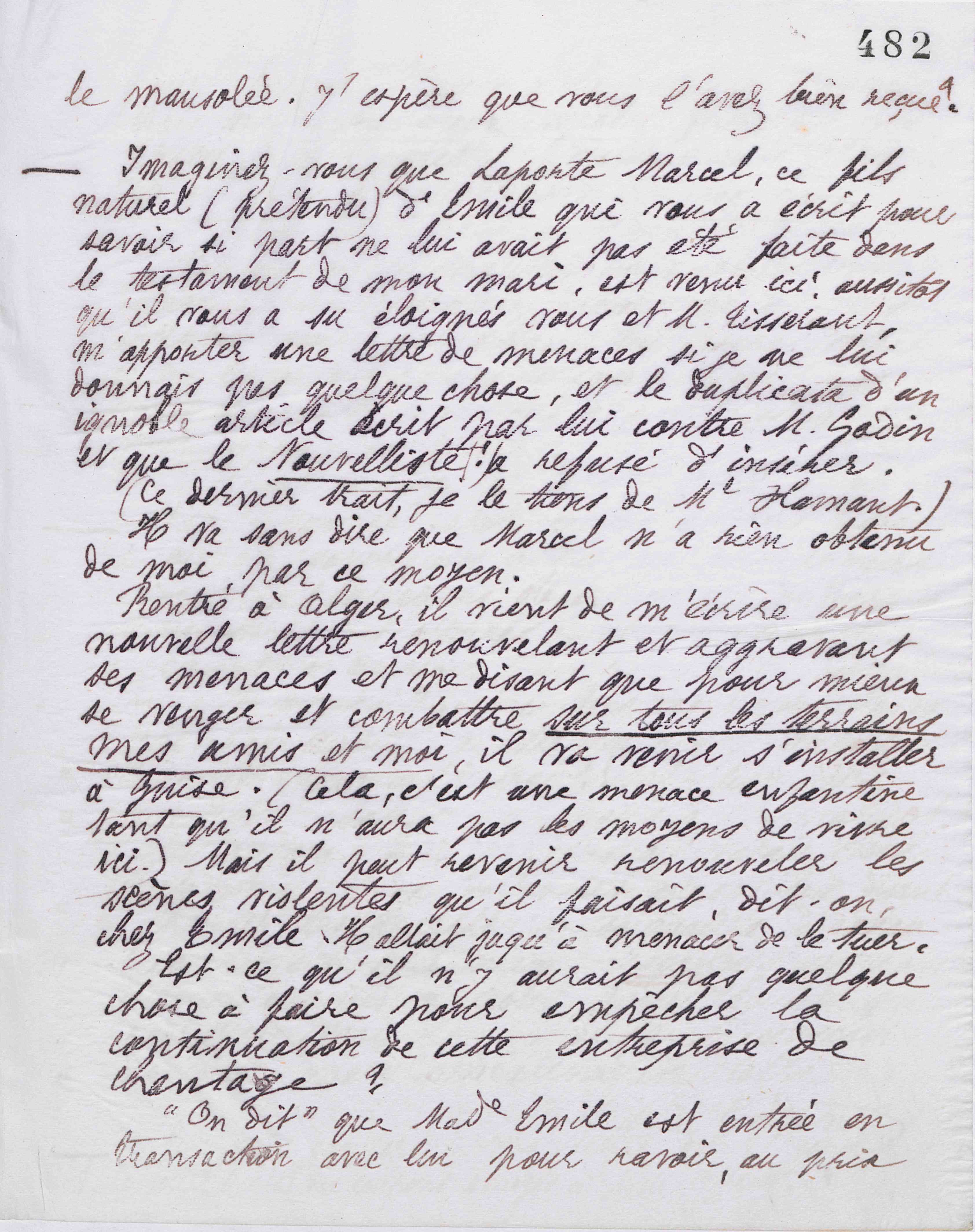 Marie Moret à Gaston Ganault, 29 février 1888