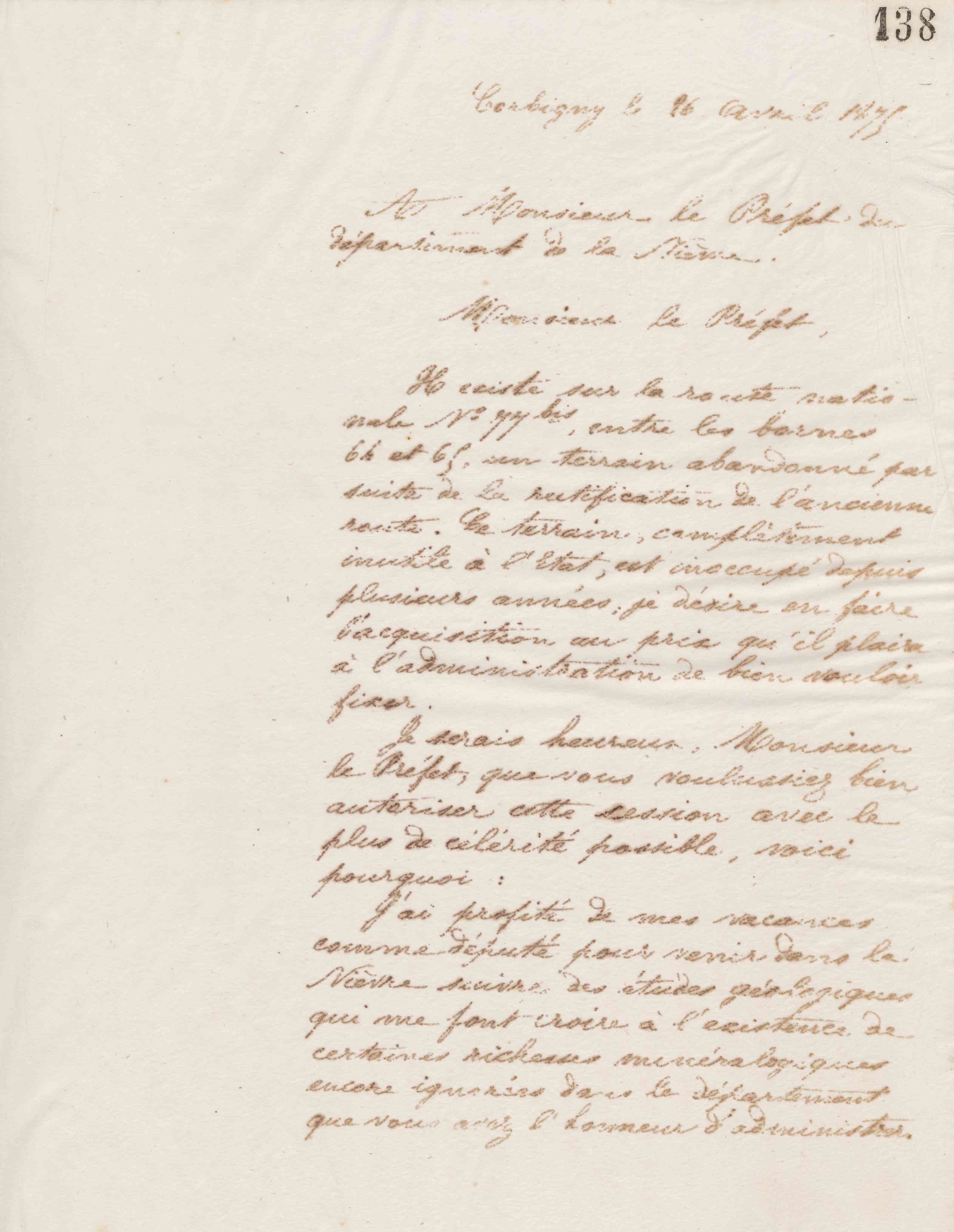 Jean-Baptiste André Godin au préfet de la Nièvre, 26 avril 1875 Jean-Baptiste André Godin au préfet de la Nièvre, 26 avril 1875