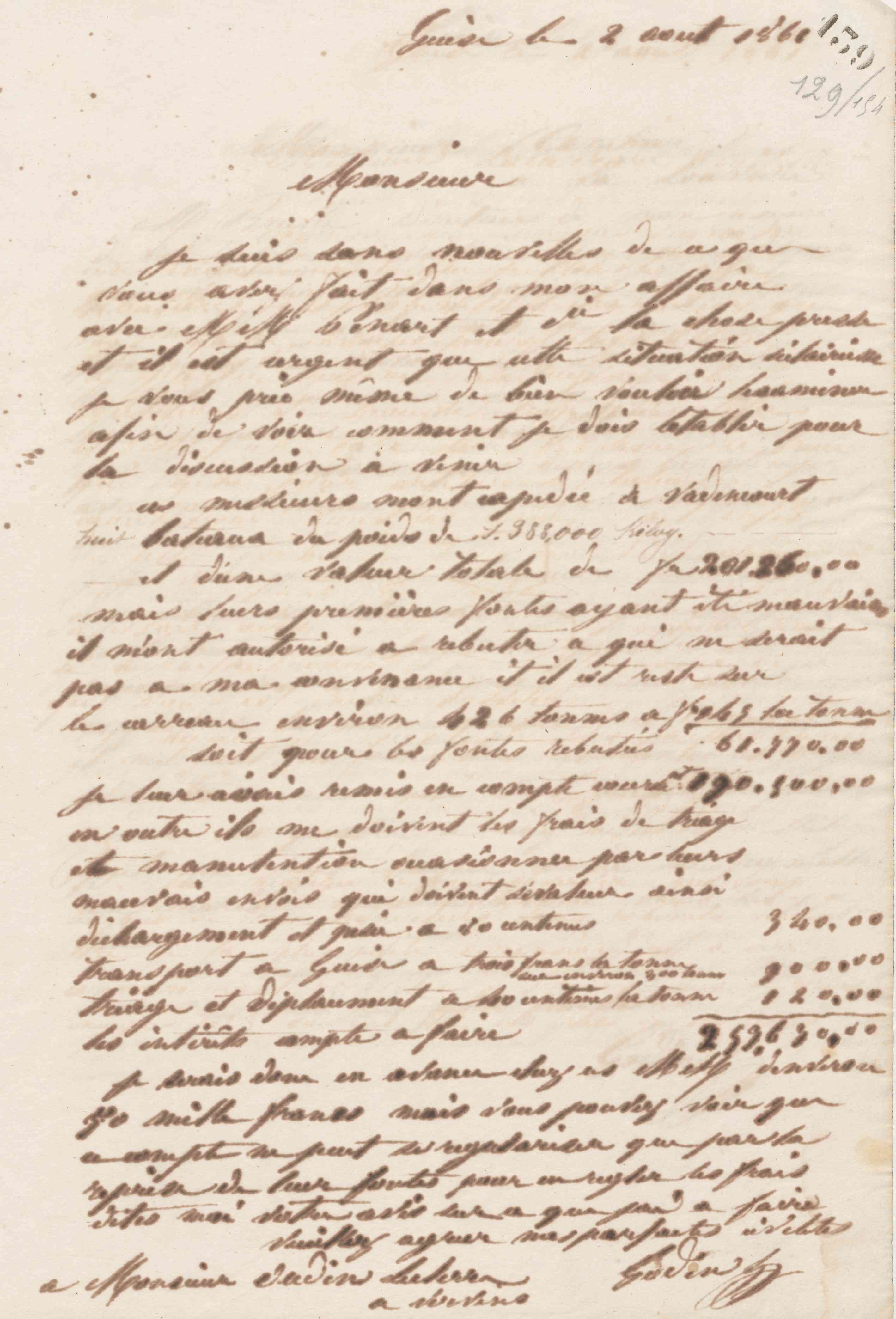 Jean-Baptiste André Godin à Louis Oudin-Leclère, 2 août 1861